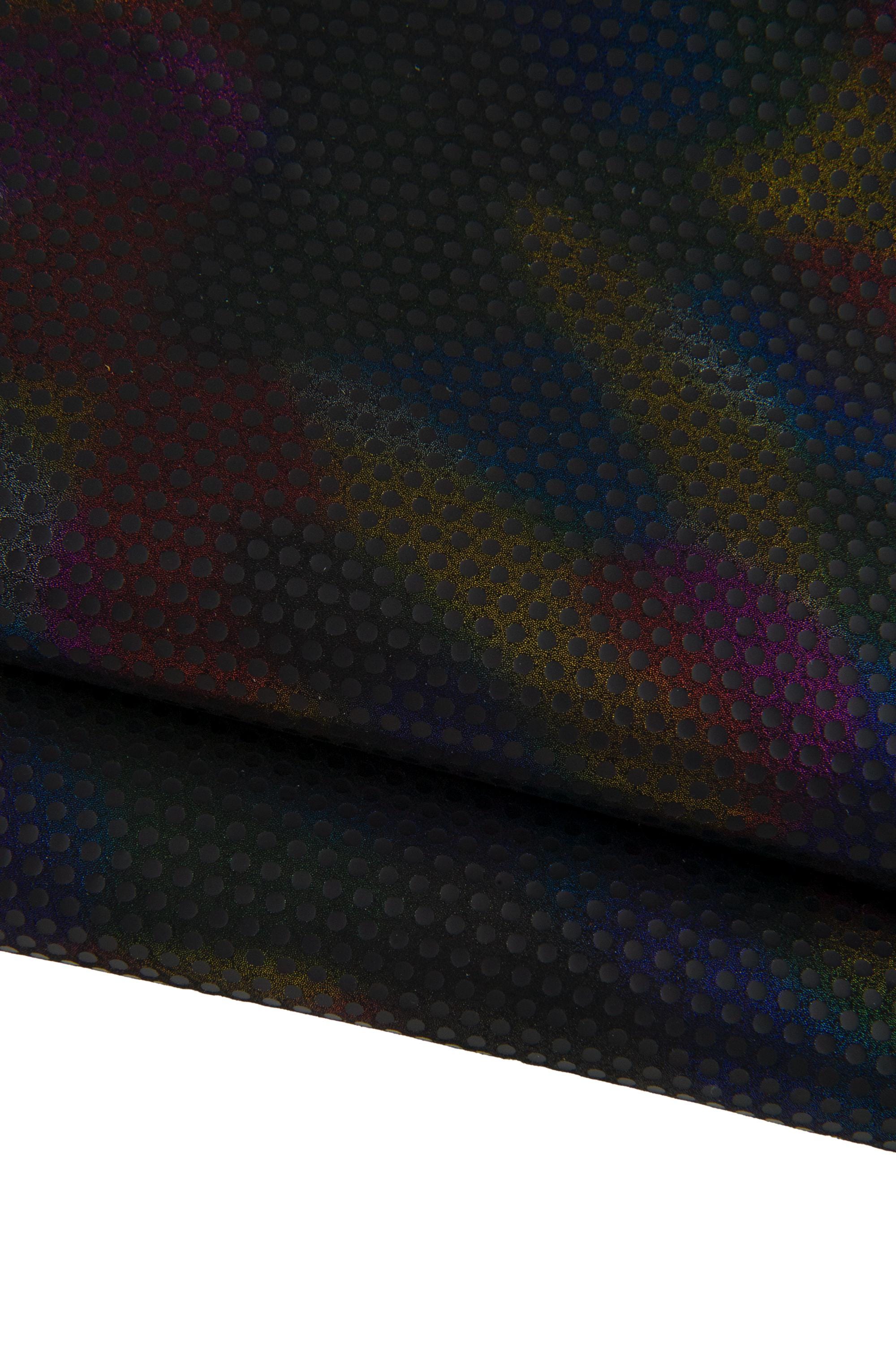 Black grain leather hide, holographic polka dot laminated skin, rainbow glossy fashion leather hide B17389-MT(ST) La Garzarara