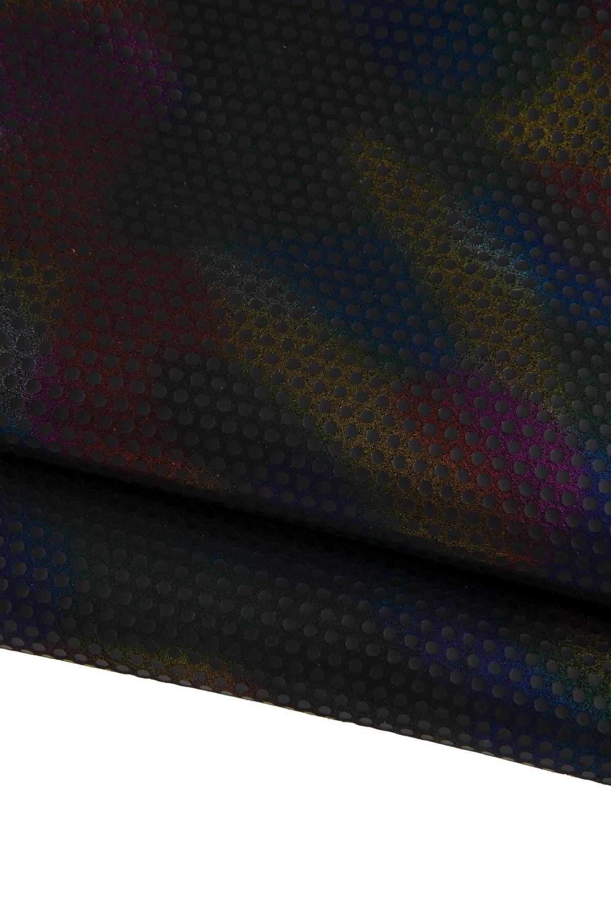 Black grain leather hide, holographic polka dot laminated skin, rainbow glossy fashion leather hide B17389-MT(ST) La Garzarara