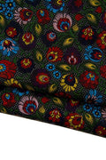 MULTICOLOR FLORAL textured leather skin, colorful glossy flower print on black suede goatskin, ideal for diy projects B17583-ST La Garzarara