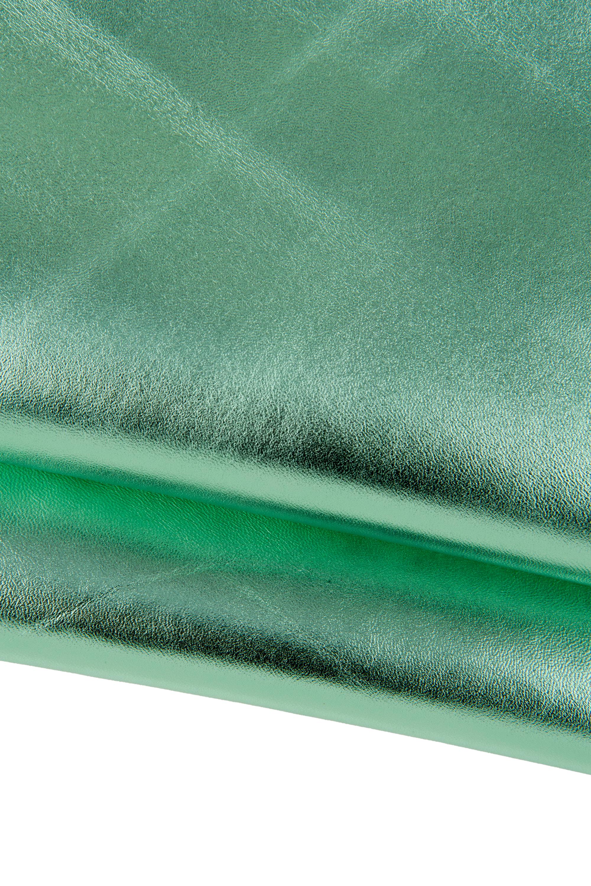 Matching 2 green leather skins, metallic mint pearl lamsbskin shiny stripe textured suede skin for bags leather B17498-MT(ST) La Garzarara