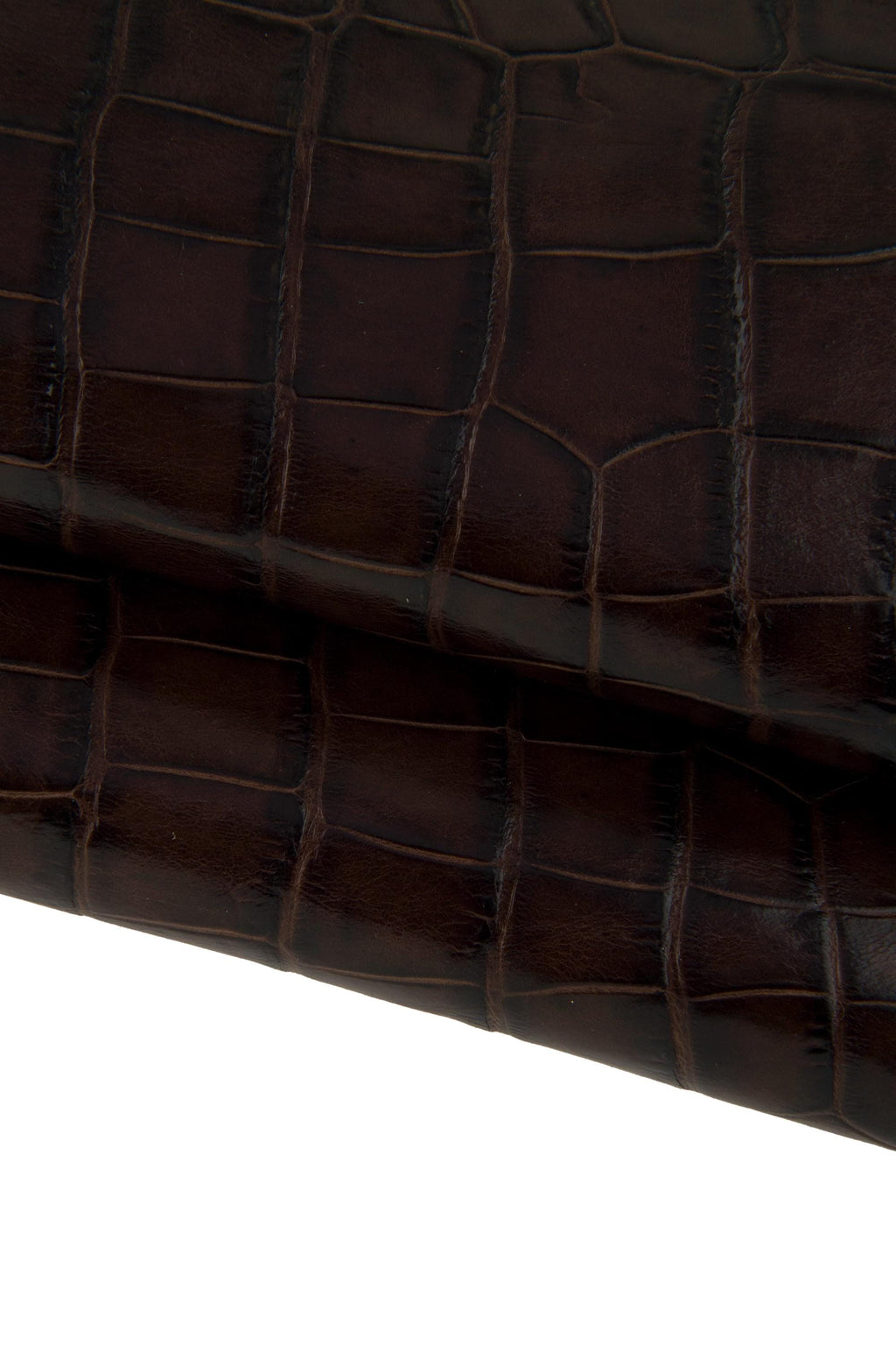 Brown CROCODILE embossed leather hide, animal printed glossy calfskin, stiff cowhide 0.8 - 1.0 mm B17465-ST La Garzarara