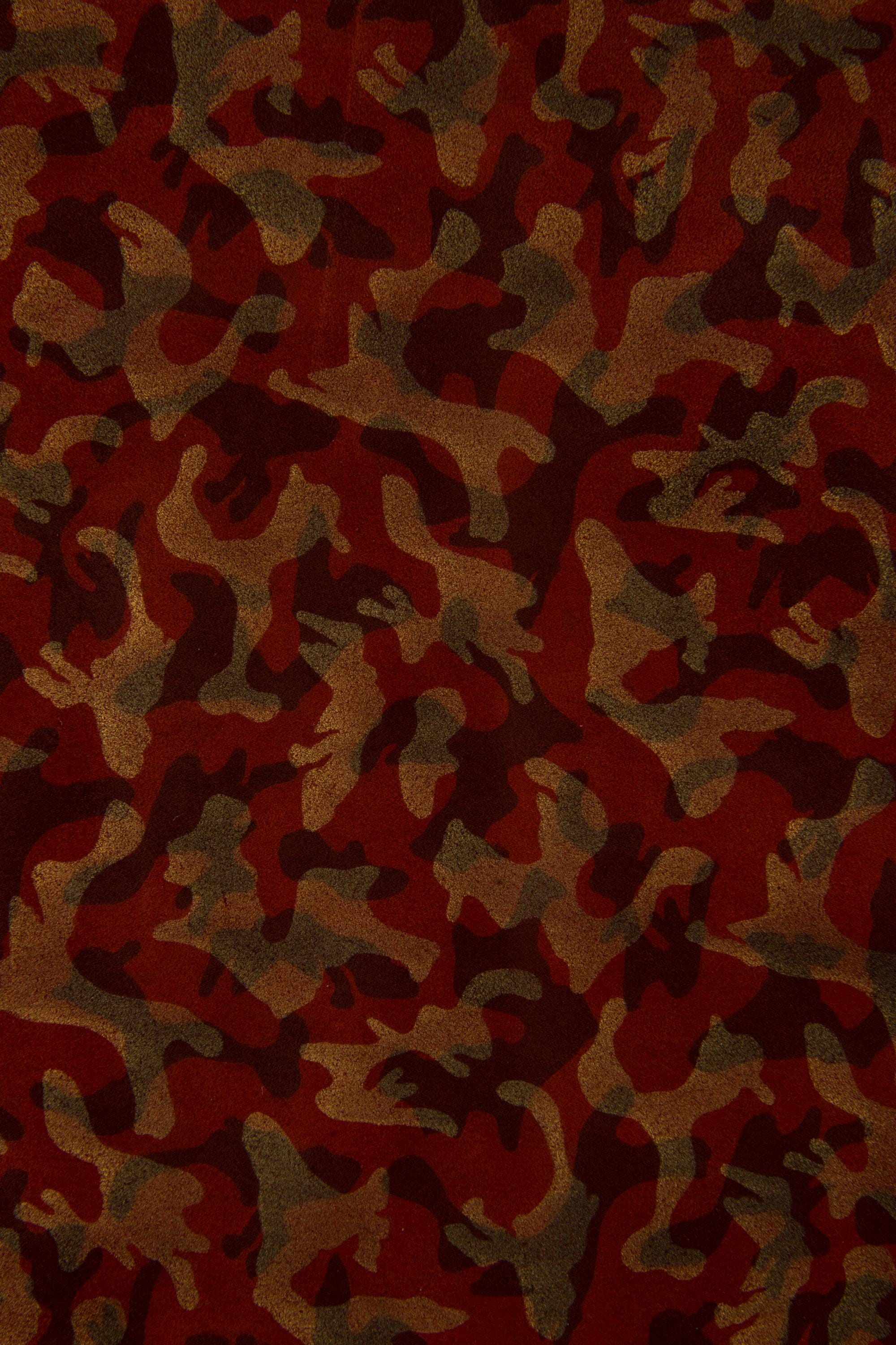 CAMO Leather hide, textured leather skin, bronze brown military print on rust suede split calfskin camouflage B17319-MT(ST) La Garzarara