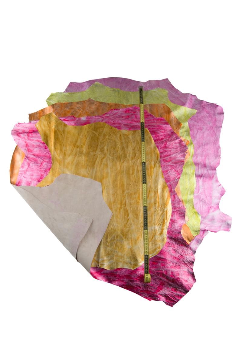 METALLIC wrinkled goatskin leather in bright and fluo neon colors, soft shaded hides for diy projects B17321-MT La Garzarara