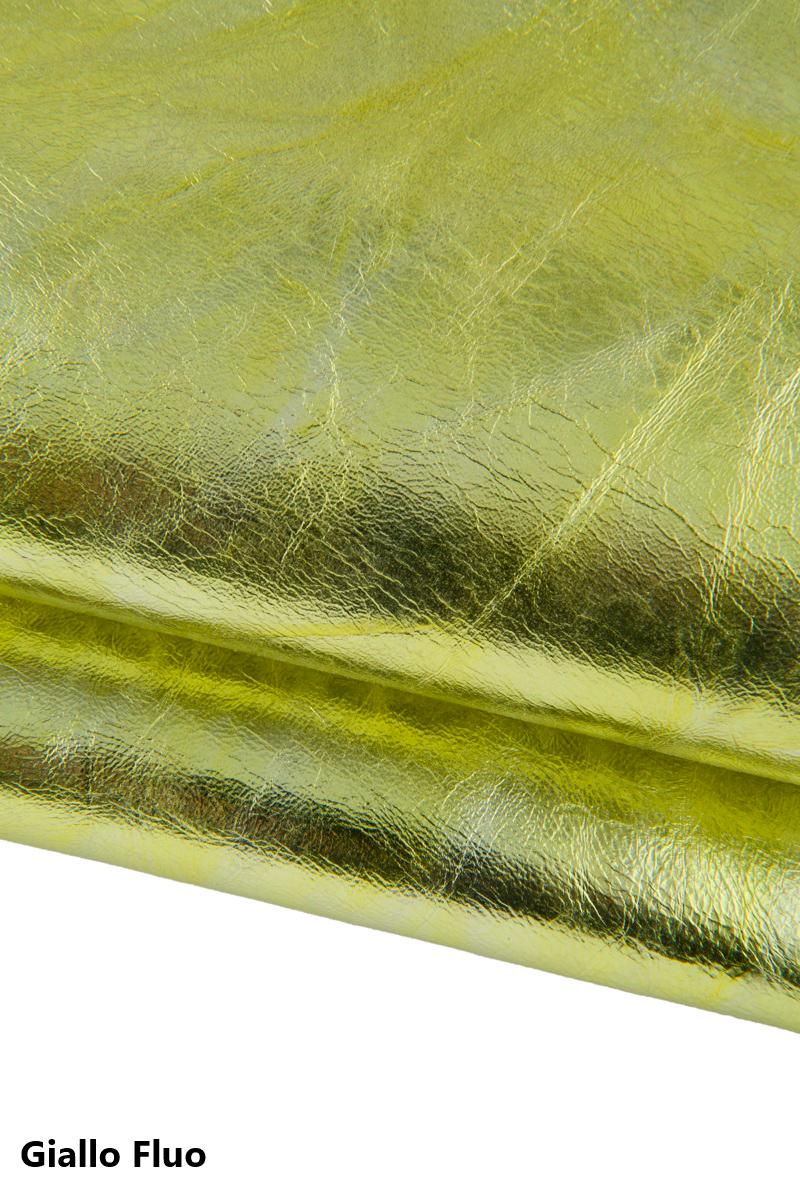 METALLIC wrinkled goatskin leather in bright and fluo neon colors, soft shaded hides for diy projects B17321-MT La Garzarara