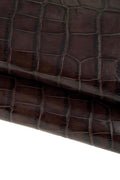 Brown CROCODILE embossed leather hide, animal printed glossy calfskin, stiff cowhide 0.8 - 1.0 mm B17465-ST La Garzarara