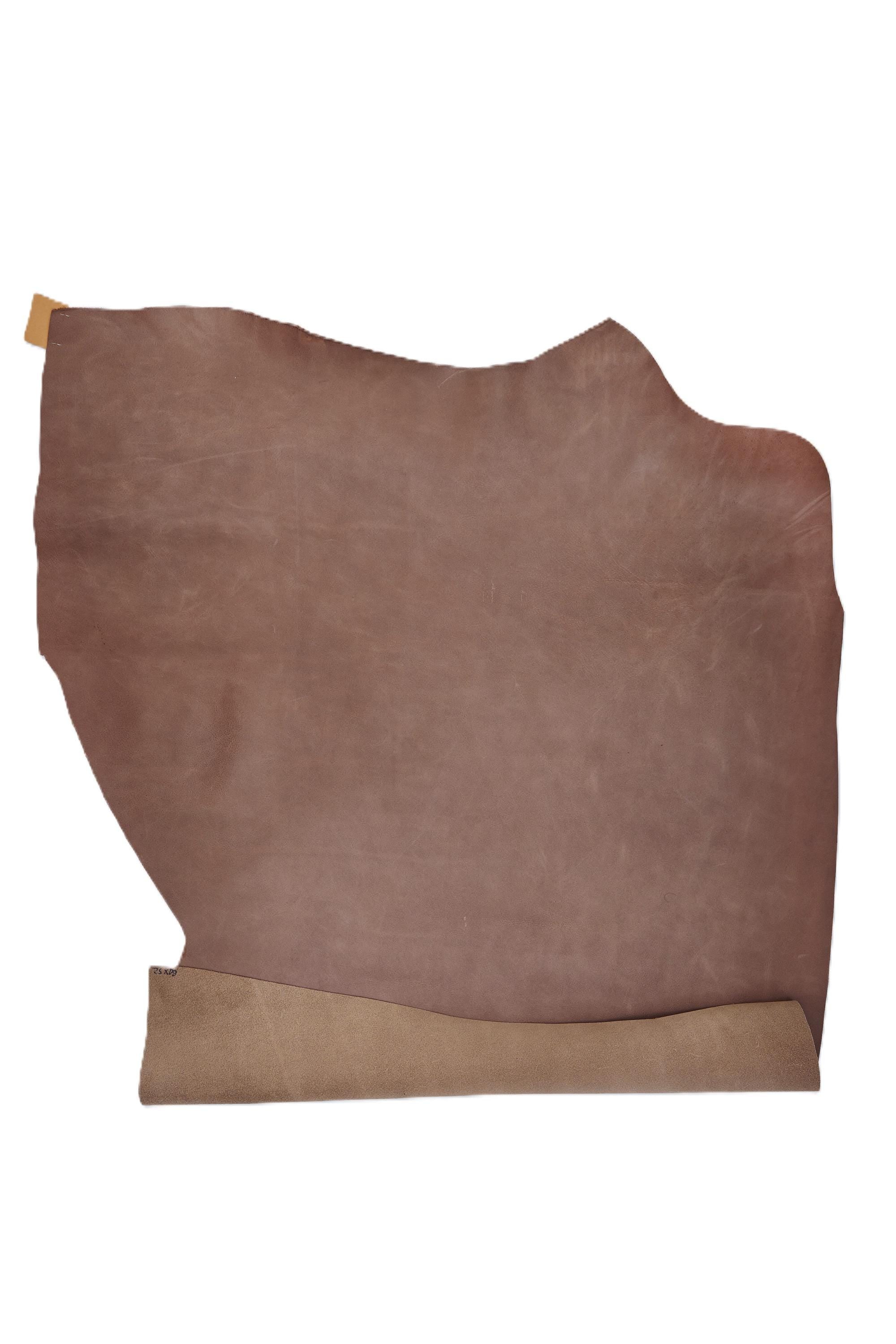 PULL UP leather hide, brown sporty cowhide with light natural grain, WAXY semi glossy soft calfskin 1.0 - 1.2 mm B16517-vt La Garzarara