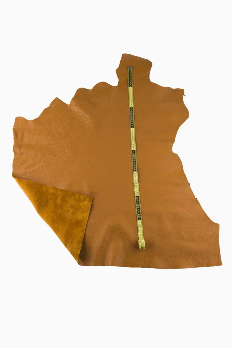 Tan brown calf cowhide leather SKIN hide, pebbled grain semi glossy 1.5–1.7 mm for bags and accessories, B17243-TU La Garzarara