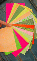 10 Leather scraps, NEON tones, random selection , printed and solid colors remnants, 6x5 inches/15x12 cm RT281 La Garzarara