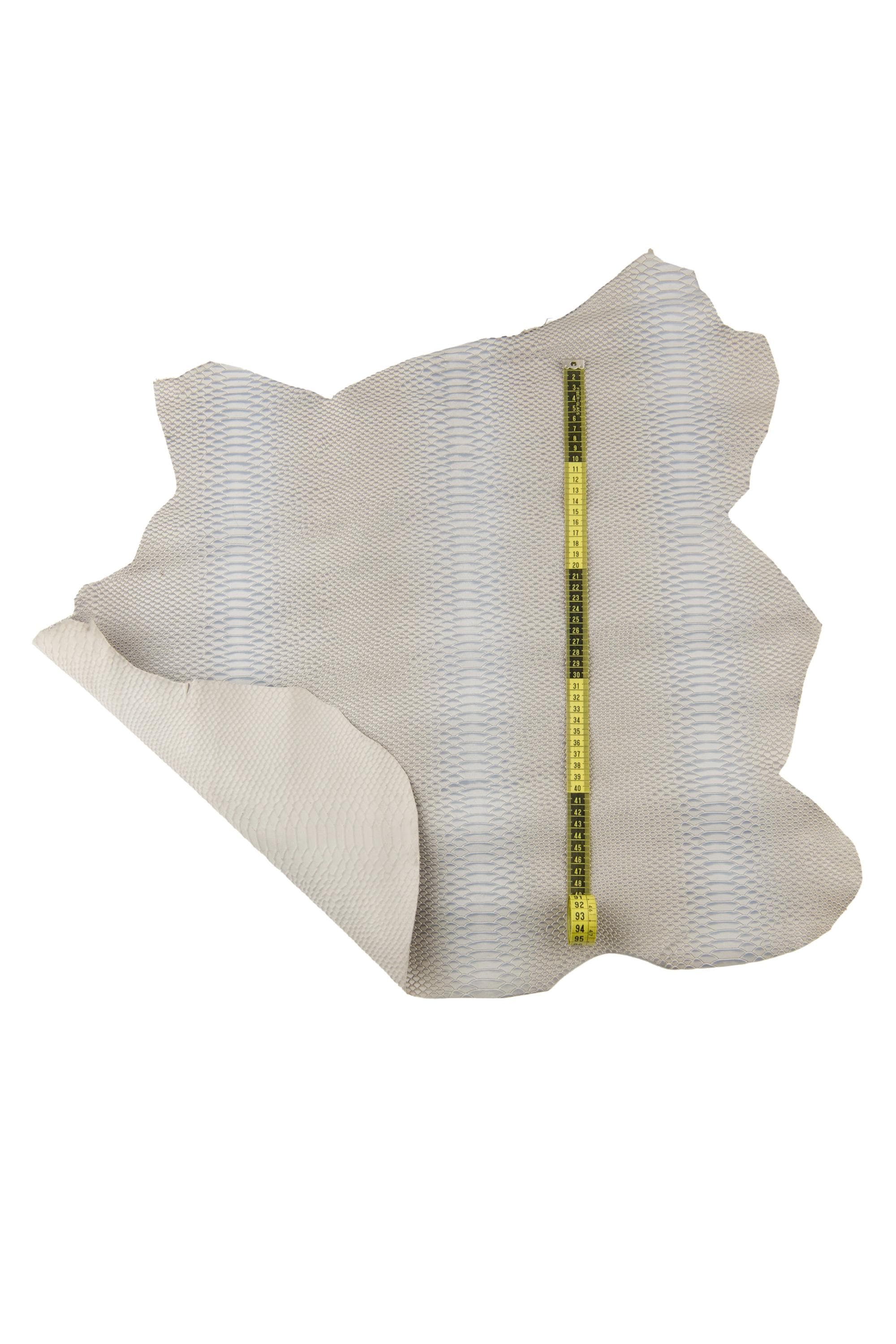 Grey REPTILE embossed leather skin, semi glossy python snake printed goatskin, gray animal pattern on soft hide B17481-ST La Garzarara
