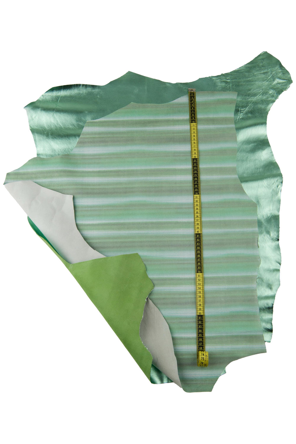 Matching 2 green leather skins, metallic mint pearl lamsbskin shiny stripe textured suede skin for bags leather B17498-MT(ST) La Garzarara