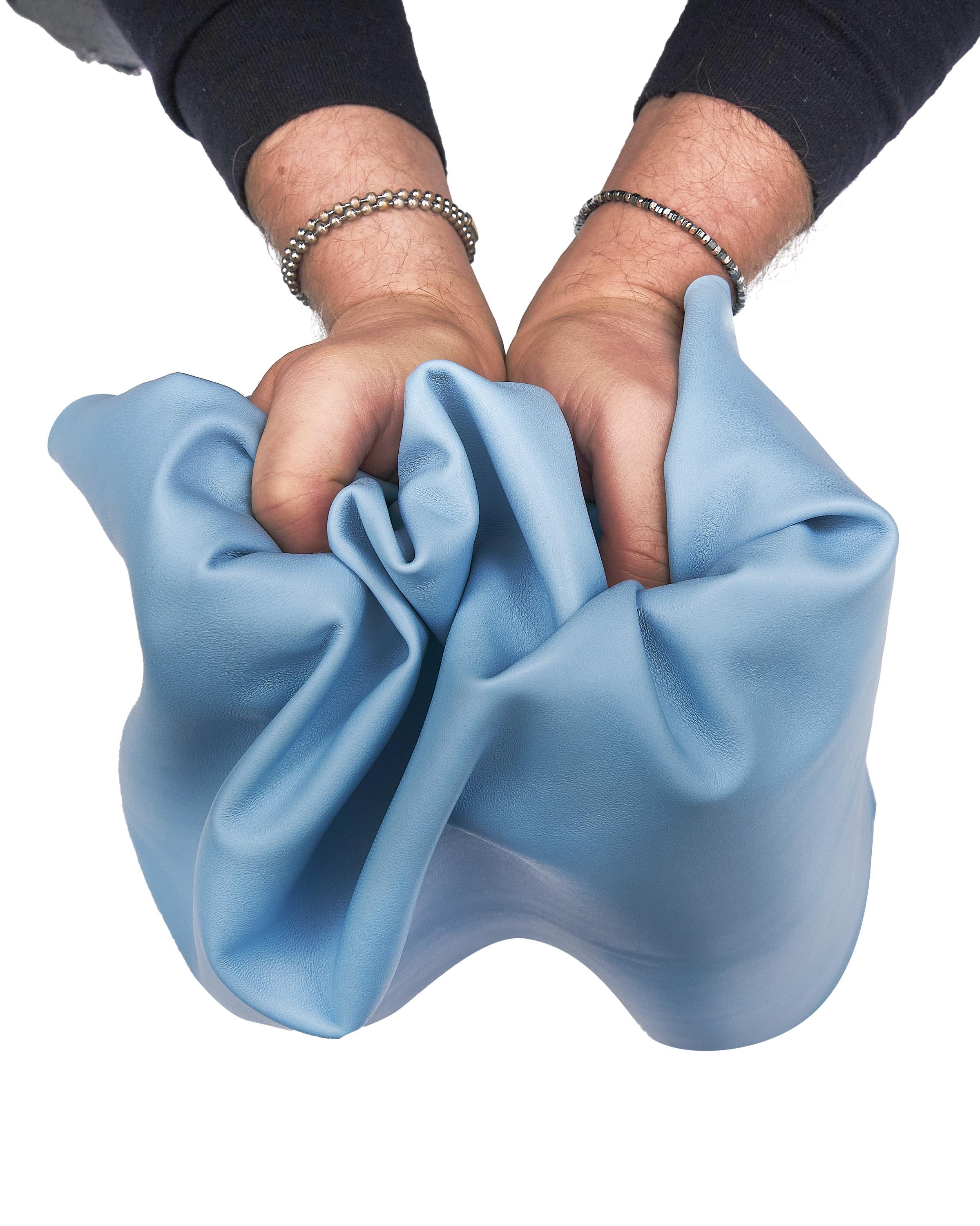 Azure lamb leather skin, super soft lambskin hide, light blue sheepskin for garments and crafting, matt, 0.7 - 0.8 mm B17589-TU La Garzarara