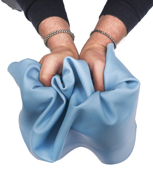 Azure lamb leather skin, super soft lambskin hide, light blue sheepskin for garments and crafting, matt, 0.7 - 0.8 mm B17589-TU La Garzarara