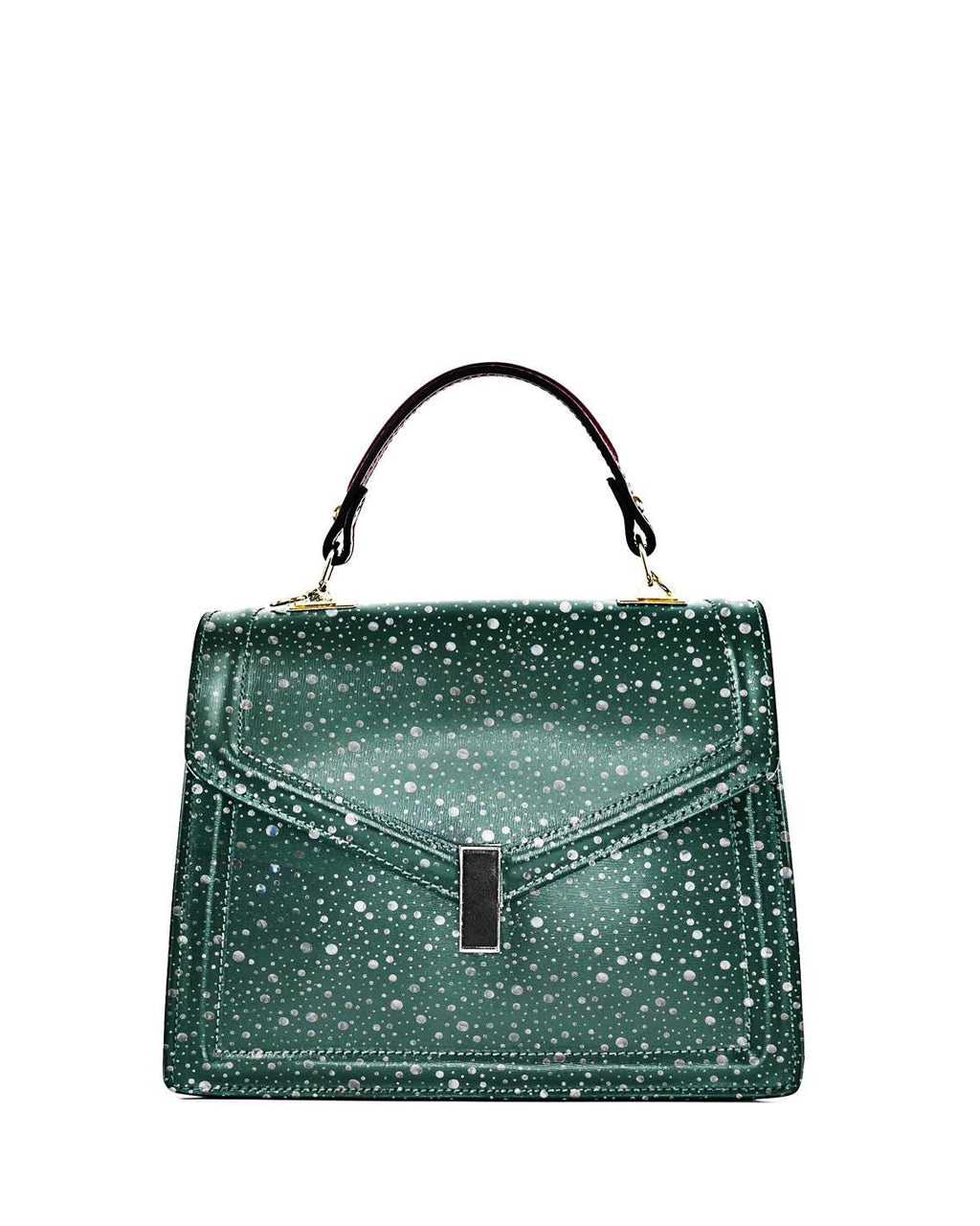 Green leather hide smooth finish, polka dot printed skin white spots, emerald fashion leather hide for bags. Set of 2 skins B17272-MT(st)