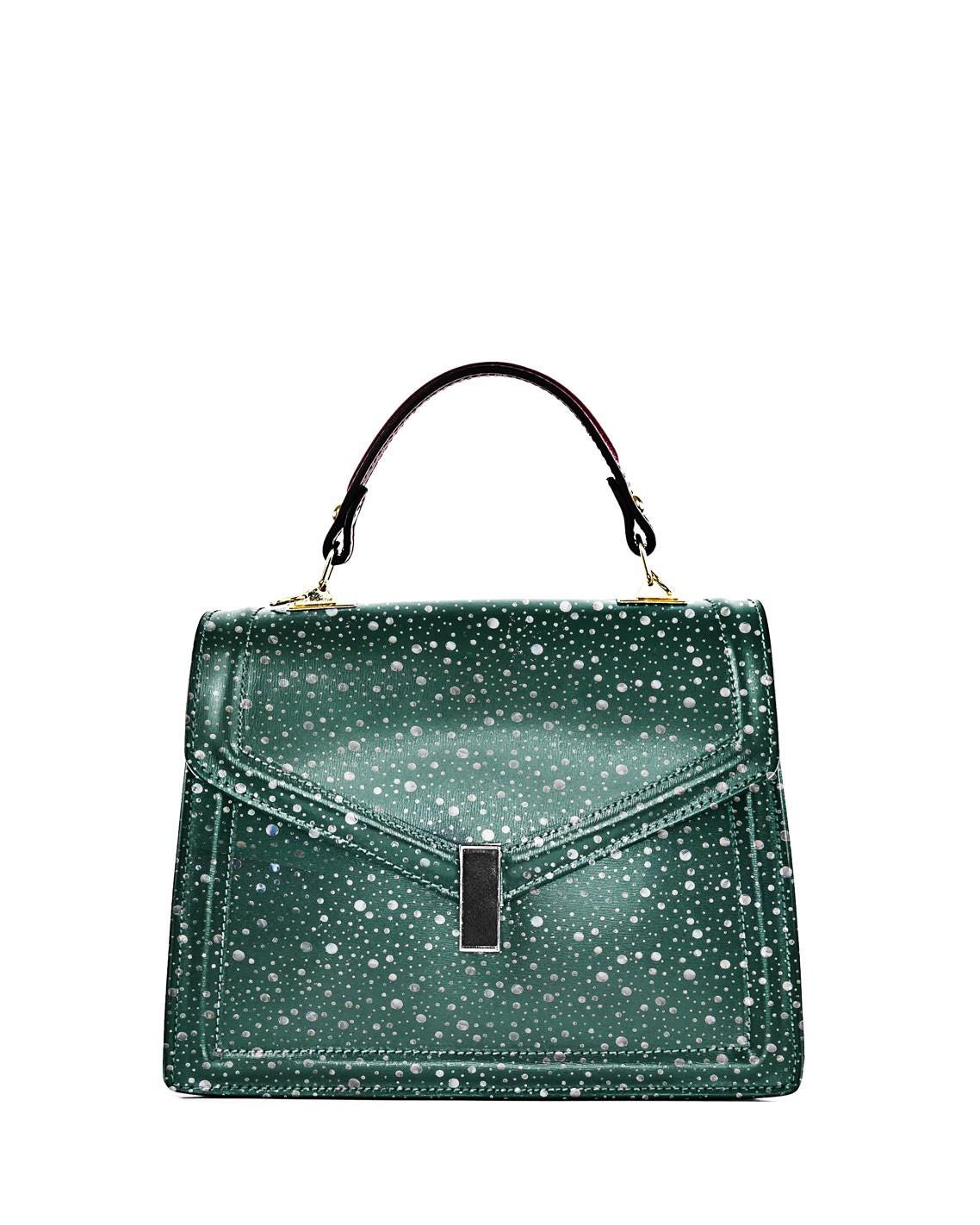 Green leather hide smooth finish, polka dot printed skin white spots, emerald fashion leather hide for bags. Set of 2 skins B17272-MT(st)