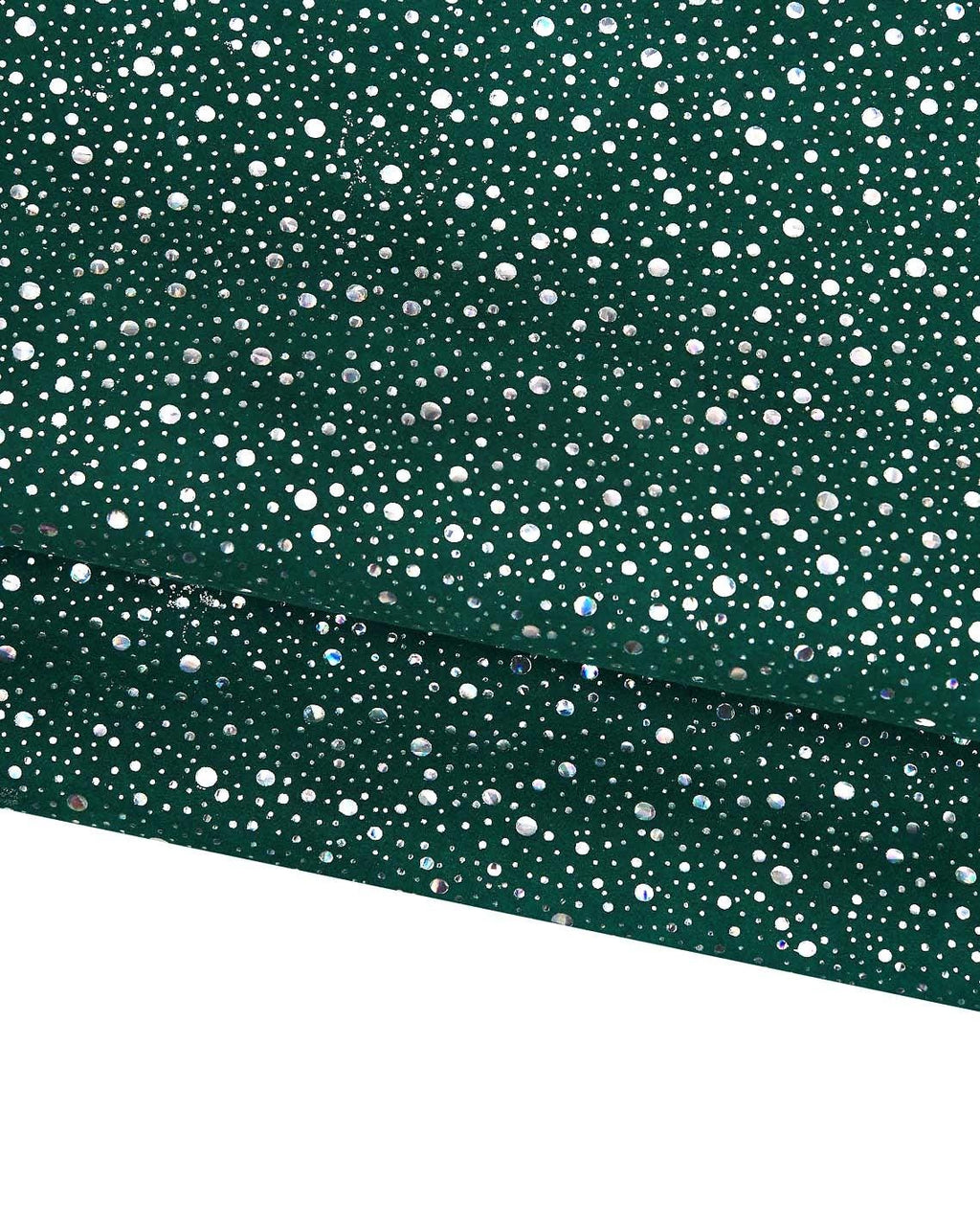 Green leather hide smooth finish, polka dot printed skin white spots, emerald fashion leather hide for bags. Set of 2 skins B17272-MT(st)