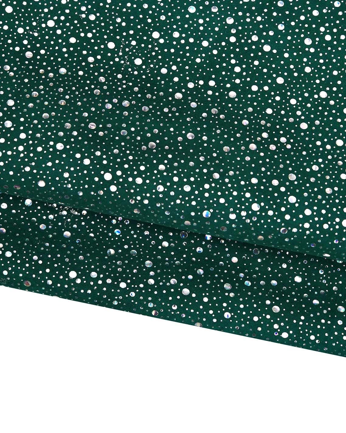Green leather hide smooth finish, polka dot printed skin white spots, emerald fashion leather hide for bags. Set of 2 skins B17272-MT(st)