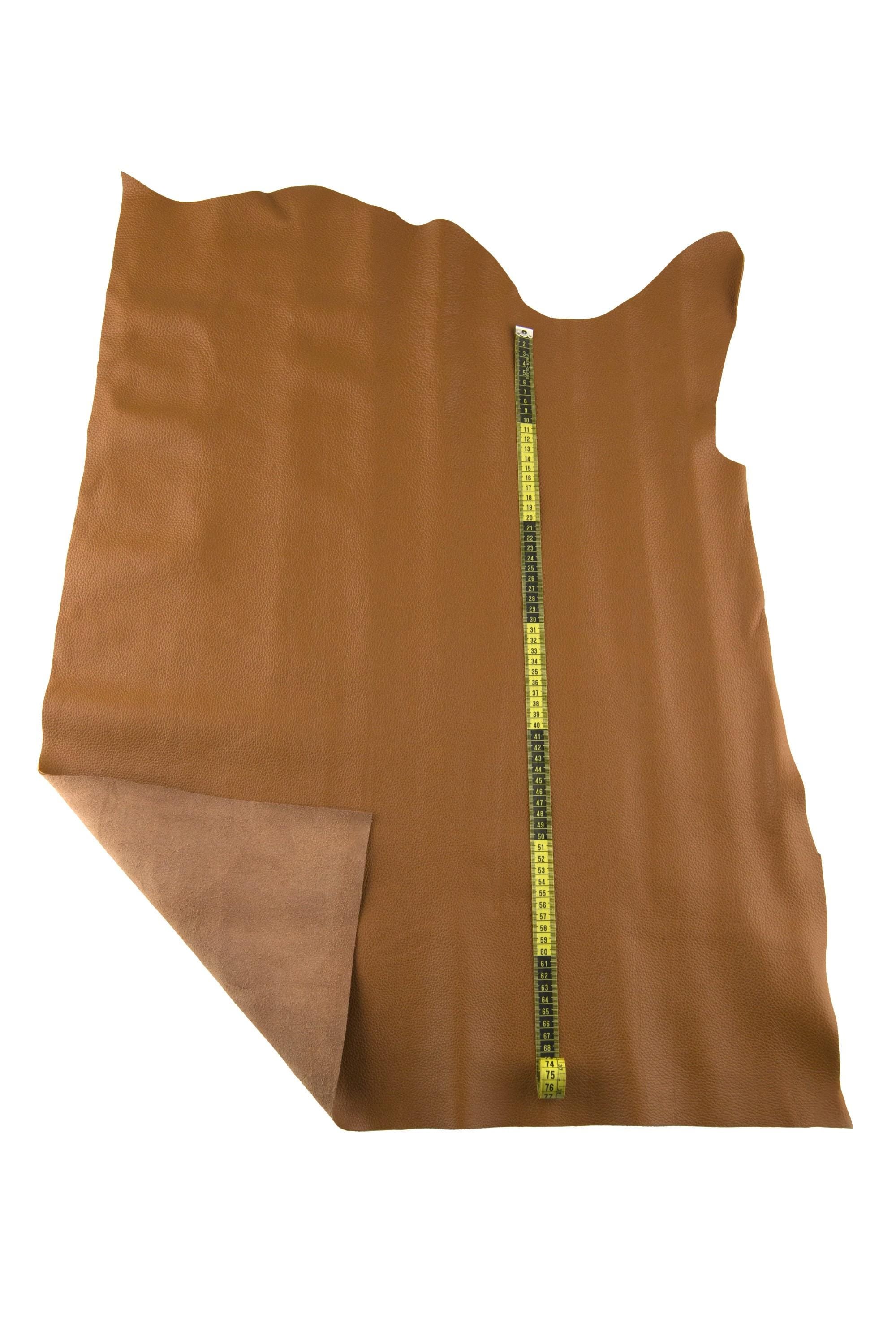 Brown tan calf cowhide leather SKIN hide, pebbled grain semi glossy 1.5–1.6 mm for bags and accessories, B17467-TU La Garzarara