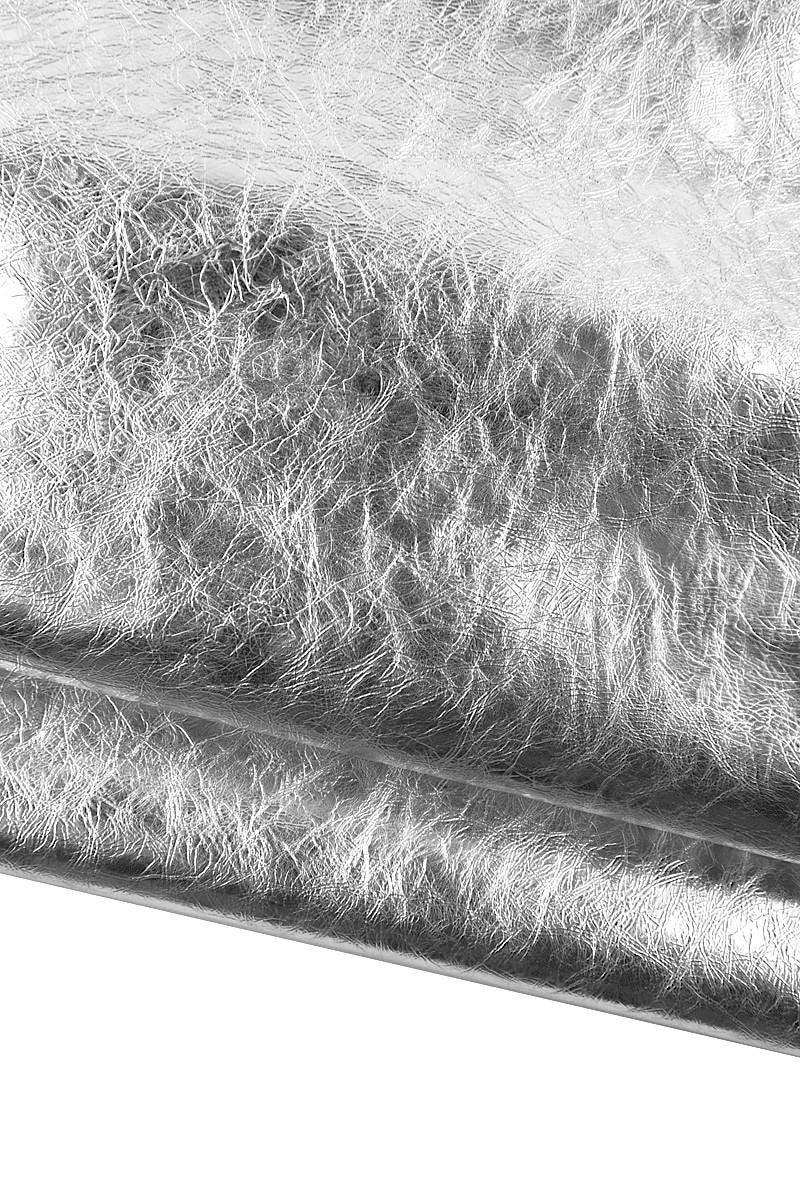 Silver METALLIC leather skin, sparkle WRINKLED goatskin, soft bright hide 0.8 - 1.0 mm B17386-MT La Garzarara