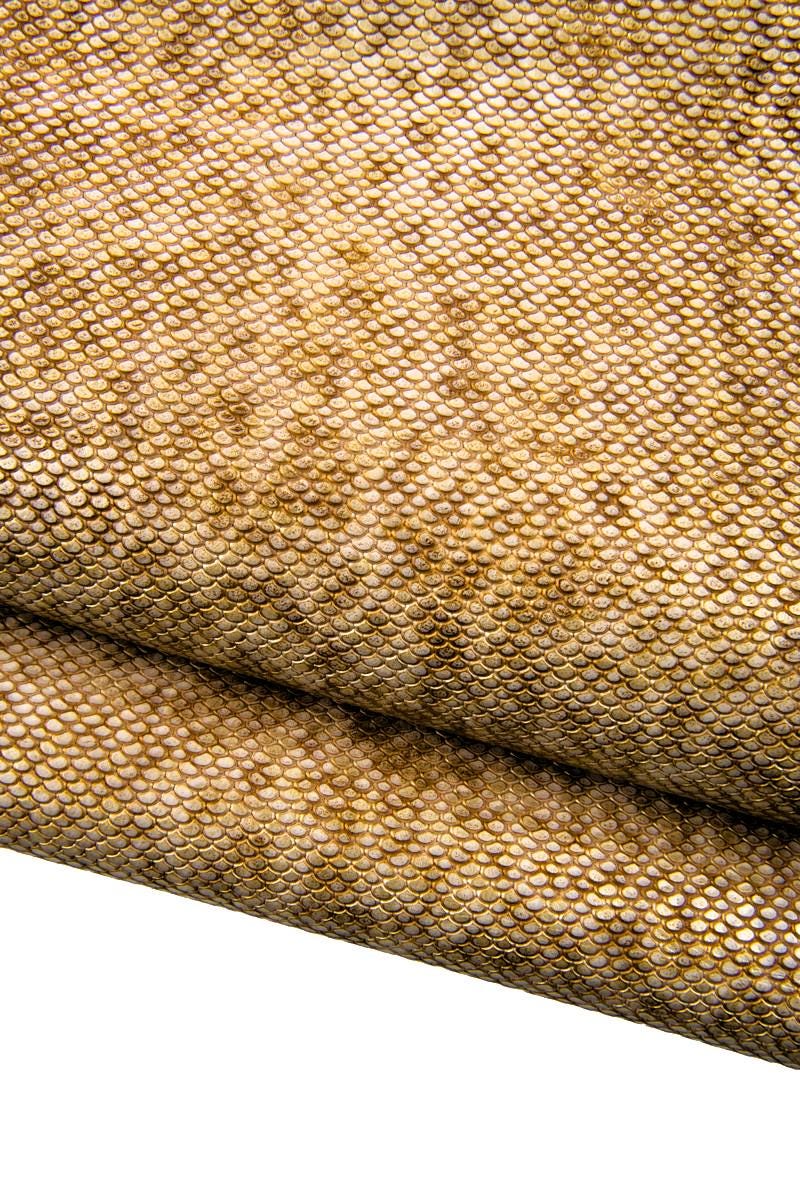 Fine Lizard Embossed cow leather, Metallic Gold Leather Hide, Soft Italian textured skin B17376-MT(st) La Garzarara