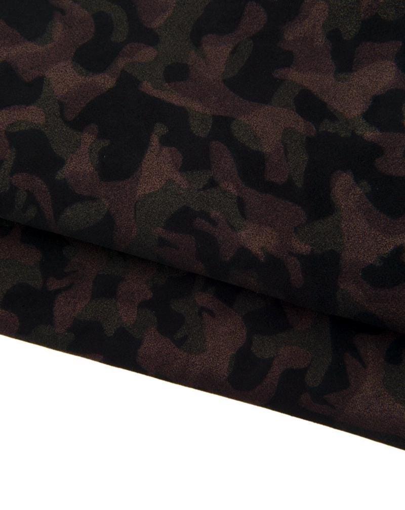 CAMOUFLAGE textured leather hide, bronze brown military print on suede calfskin B17318-MT(ST) La Garzarara