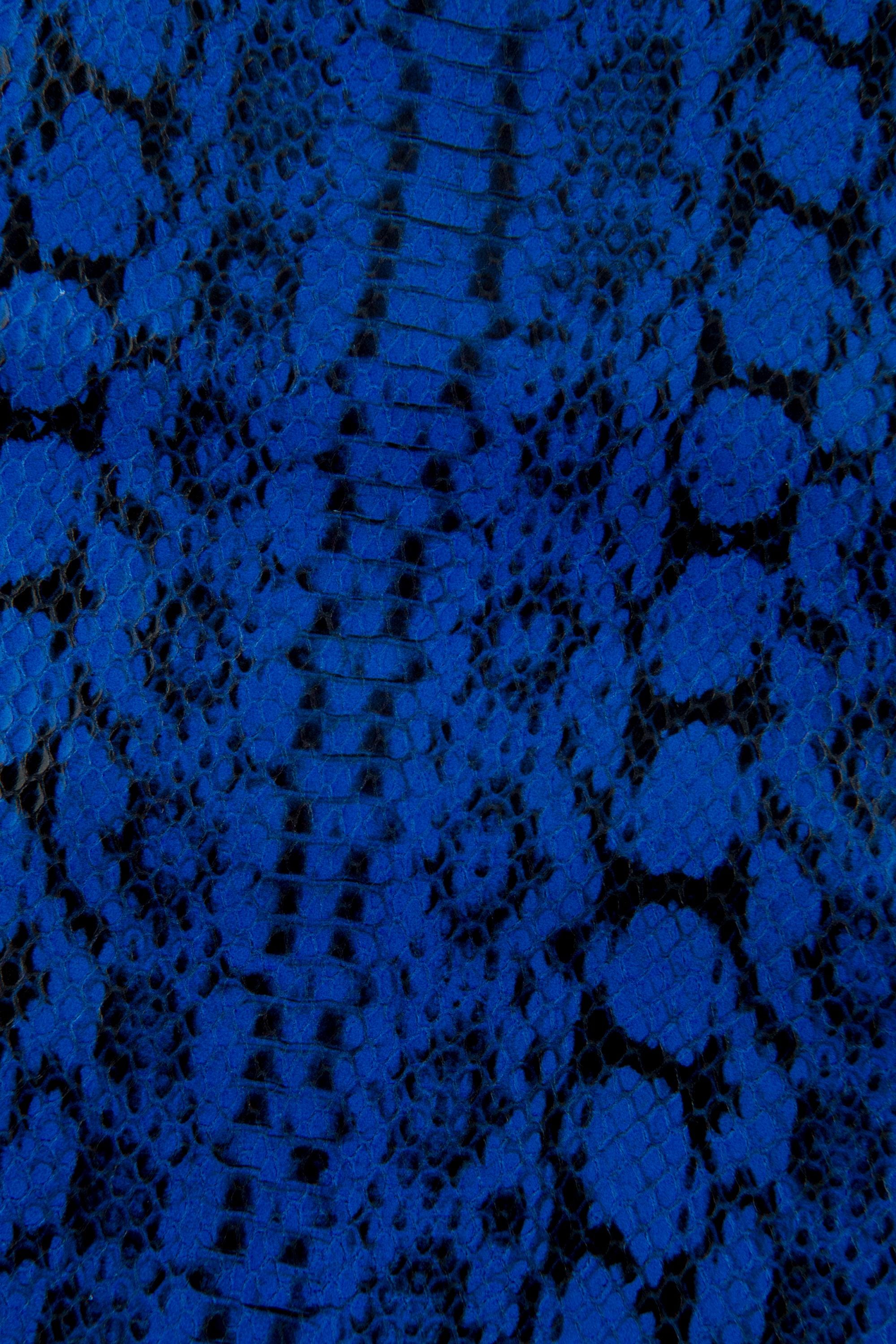 Electric blue PYHTON leather hide, glossy printed cowhide, snake pattern on calfskin B17634-ST La Garzarara