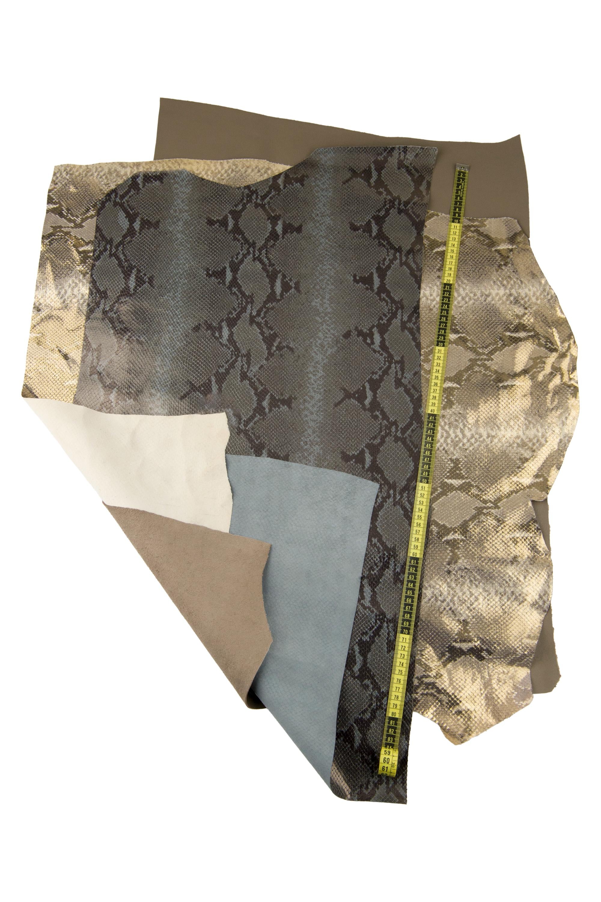 Animal print leather hide beige taupe gold tone, reptile embossed skin luxury neutral full hide set B17518-MT(ST) La Garzarara