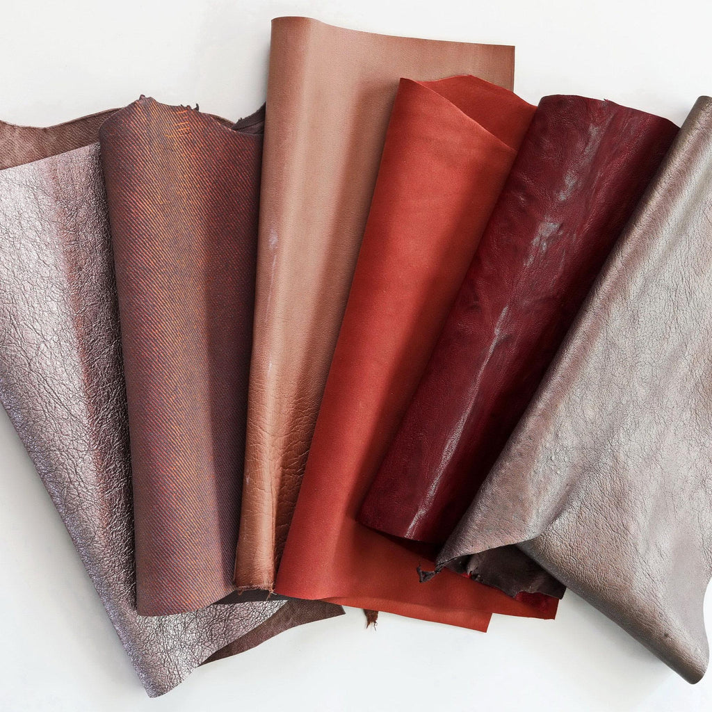 6 Italian Leather Pieces, Red Burgundy Brown Mix, Random Leather Scraps, Calfskin Offcuts for Crafts, 20x25 cm (8x10") RT118 La Garzarara