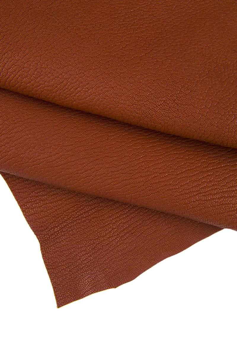 Soft brick red brown pebbled goatskin leather SKIN hide, fine grain embossed goat leather 1.8–2.0 mm for bags and accessories, B16674-TU