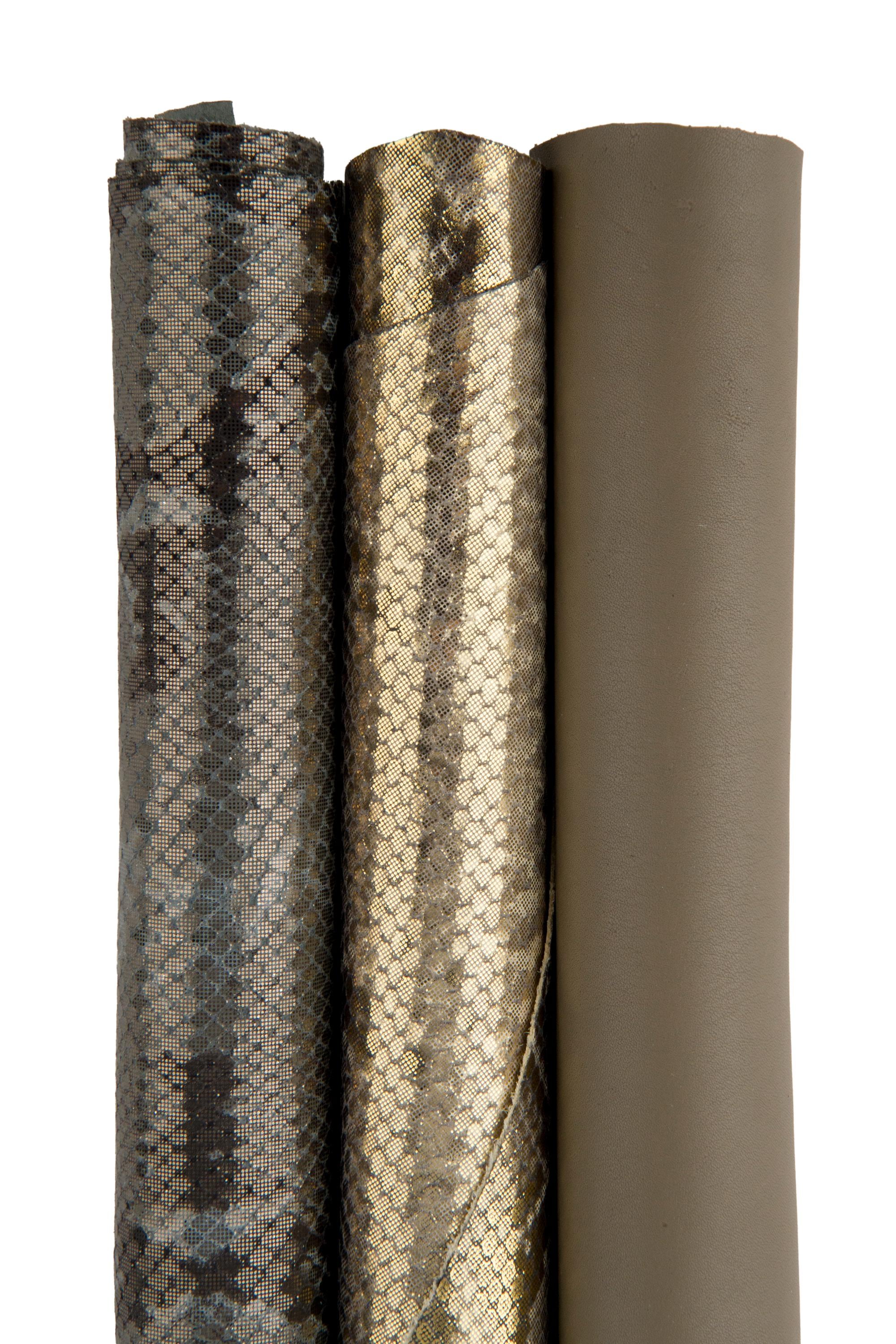 Animal print leather hide beige taupe gold tone, reptile embossed skin luxury neutral full hide set B17518-MT(ST) La Garzarara