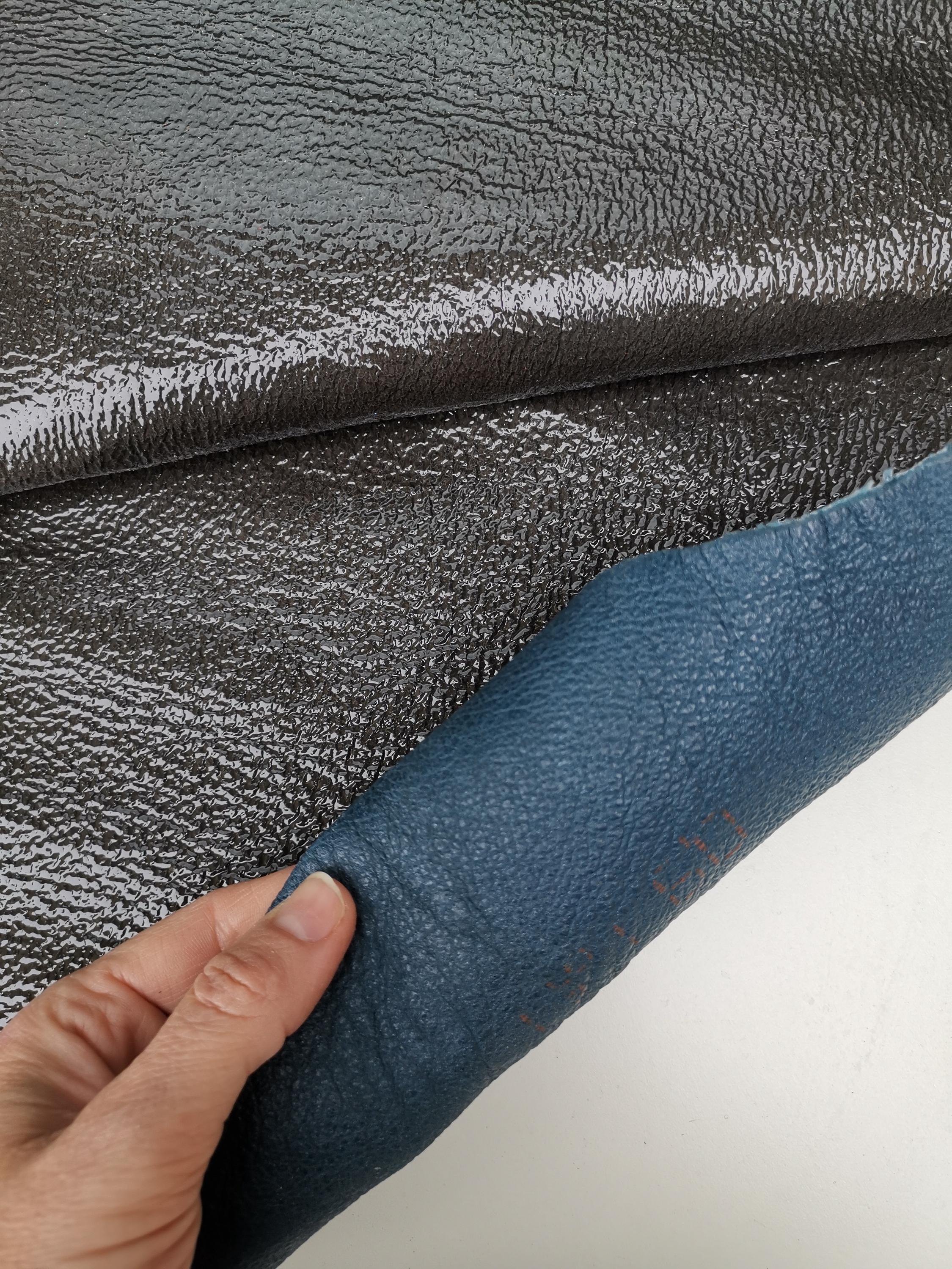 GREY NAPLACK leathet hide, double face wrinkled patent cowhide, gray glossy soft calfskin for crafters B17959-TU lLa Garzarara