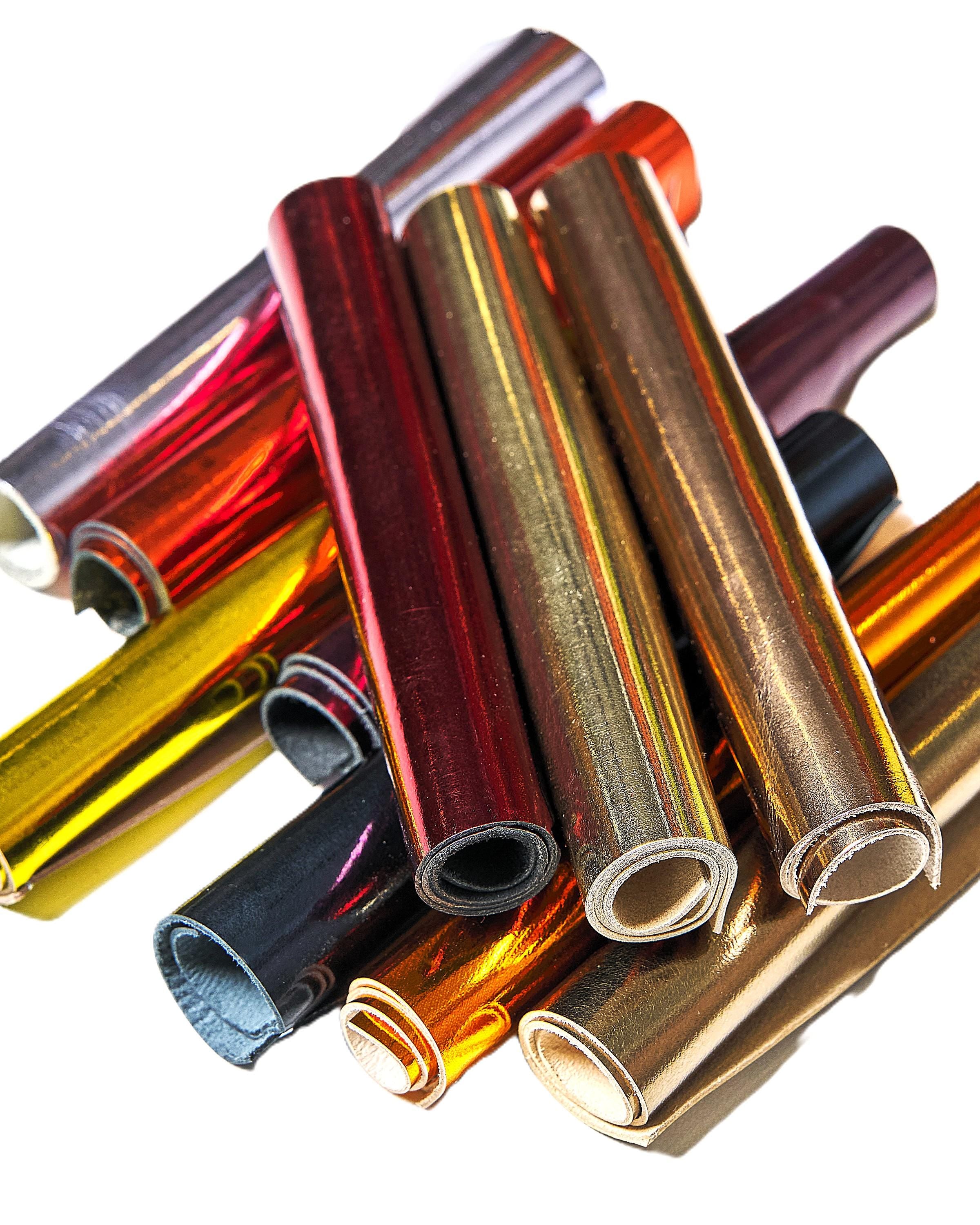 Mirror Metallic Leather Scraps in Assorted Colors - 10 random SPECCHIO Smooth Solid Tones leather pieces 6x5" / 15x12 cm RT300 La Garzarara