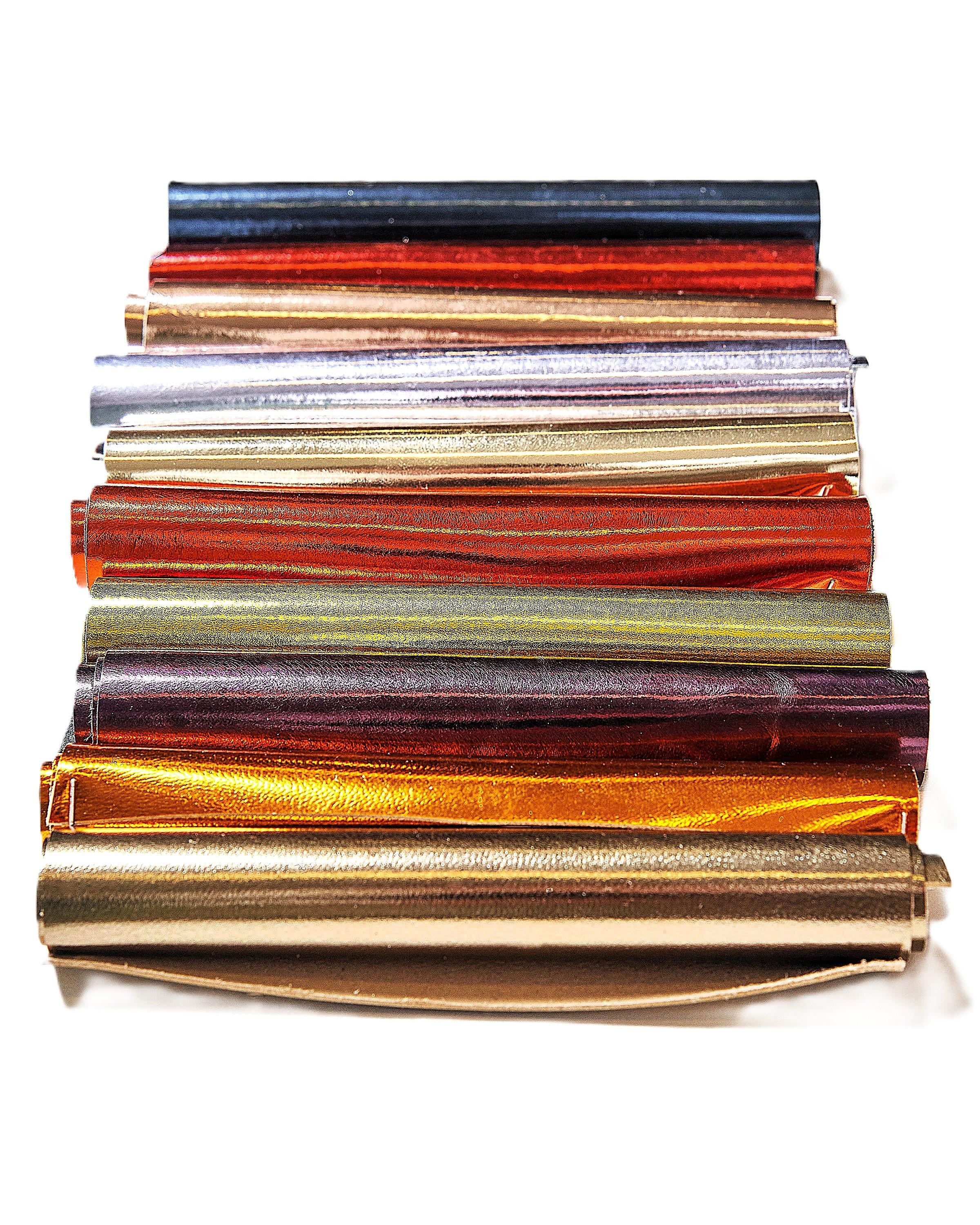 Mirror Metallic Leather Scraps in Assorted Colors - 10 random SPECCHIO Smooth Solid Tones leather pieces 6x5" / 15x12 cm RT300 La Garzarara