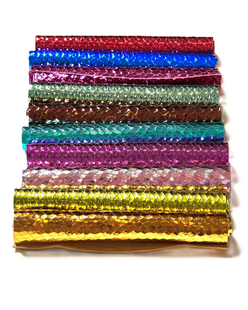 Metallic PYTHON printed leather scraps in bright colors - 10 random reptile remnants snake leather pieces 6x5" / 15x12 cm RT306 La Garzarara