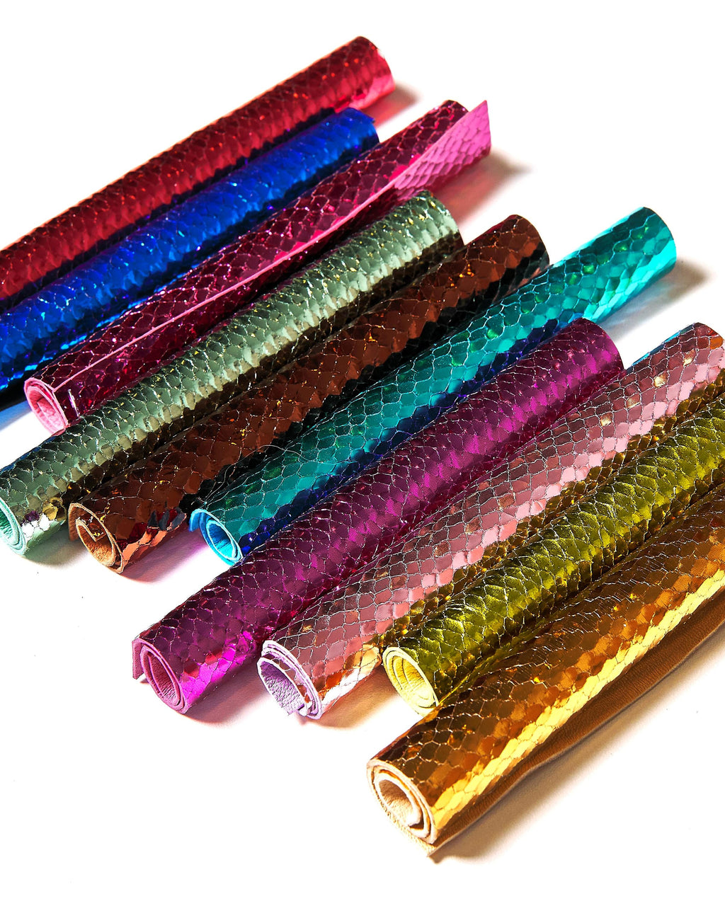 Metallic PYTHON printed leather scraps in bright colors - 10 random reptile remnants snake leather pieces 6x5" / 15x12 cm RT306 La Garzarara