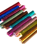 Metallic PYTHON printed leather scraps in bright colors - 10 random reptile remnants snake leather pieces 6x5" / 15x12 cm RT306 La Garzarara