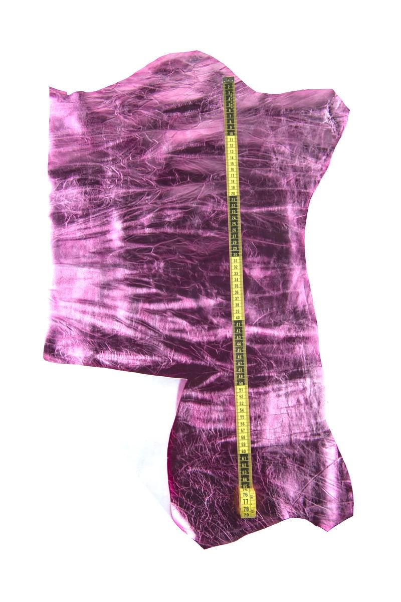 Pink METALLIC wrinkled leather skin, soft shaded distressed goatskin, SPARKLE hide for crafting B17322-MT La Garzarara