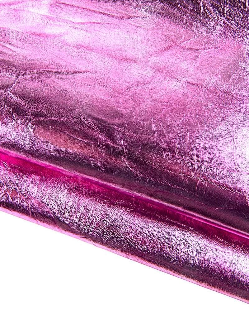 Pink METALLIC wrinkled leather skin, soft shaded distressed goatskin, SPARKLE hide for crafting B17322-MT La Garzarara