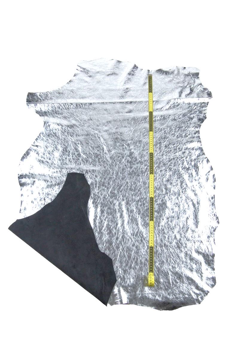 Silver METALLIC leather skin, sparkle WRINKLED goatskin, soft bright hide 0.8 - 1.0 mm B17386-MT La Garzarara