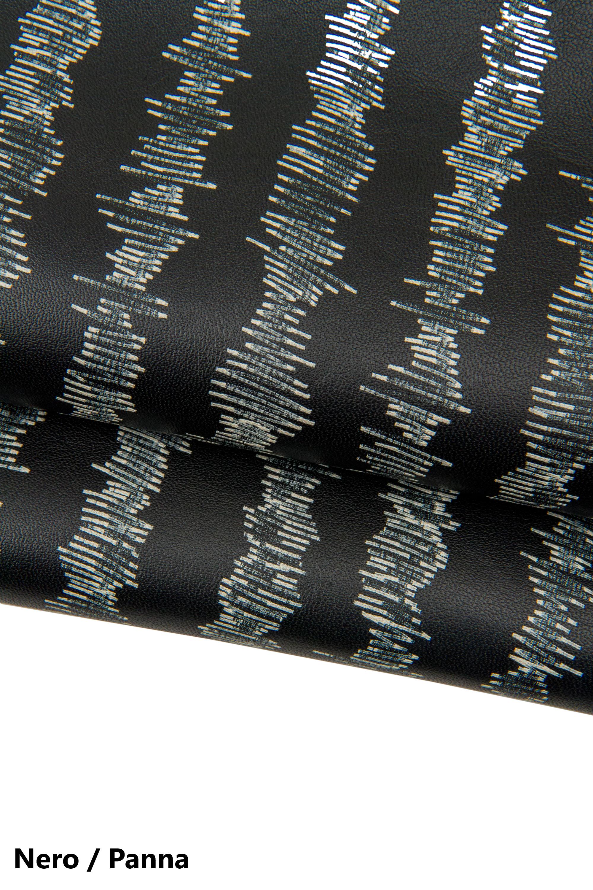 Black fancy leather skin, nappa lamb with graphic design, strip textured lambskin for bags and accessories B17677-VT La Garzarara