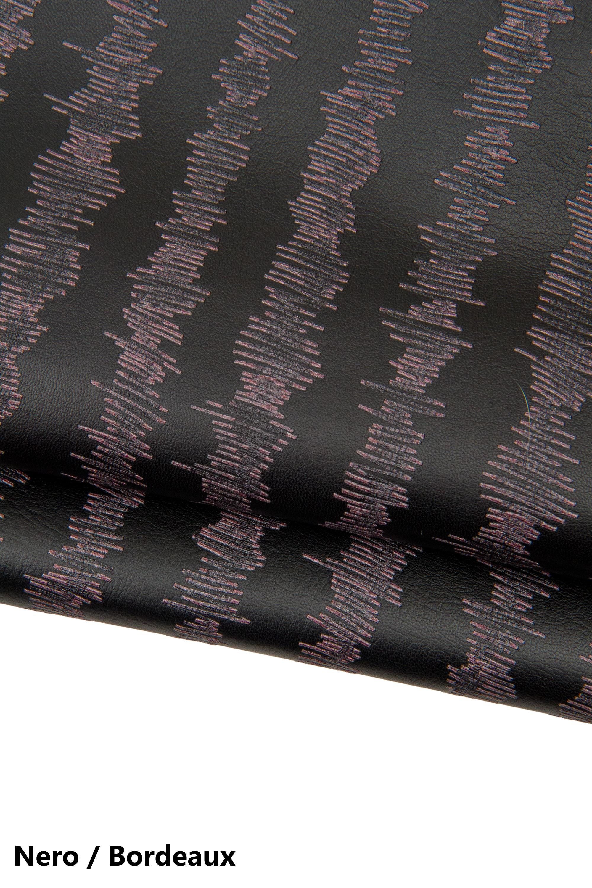 Black fancy leather skin, nappa lamb with graphic design, strip textured lambskin for bags and accessories B17677-VT La Garzarara