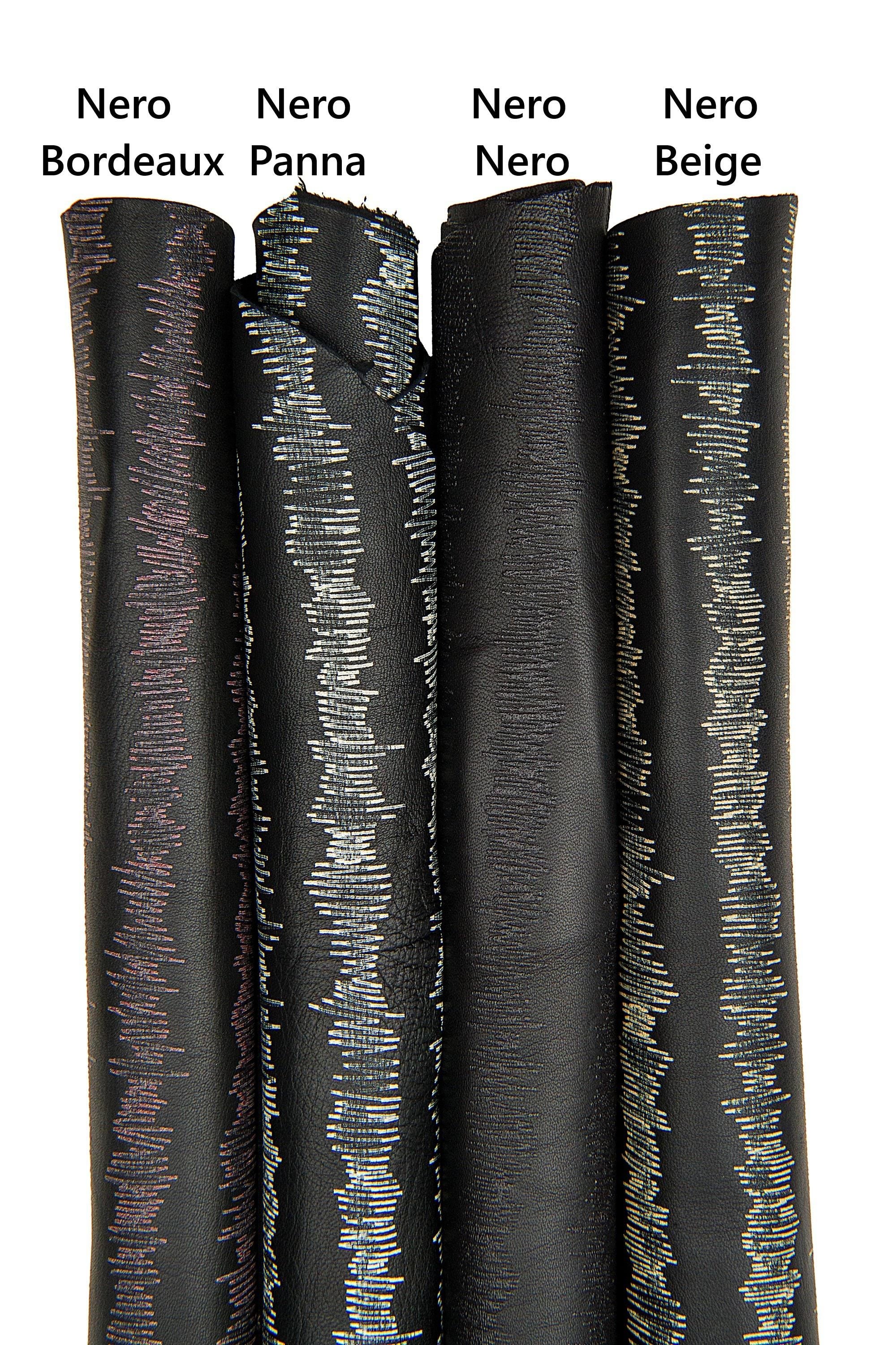 Black fancy leather skin, nappa lamb with graphic design, strip textured lambskin for bags and accessories B17677-VT La Garzarara