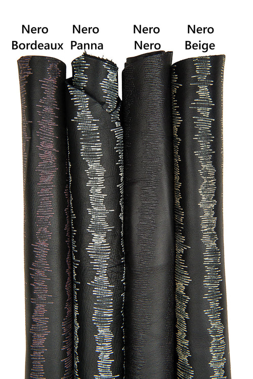 Black fancy leather skin, nappa lamb with graphic design, strip textured lambskin for bags and accessories B17677-VT La Garzarara