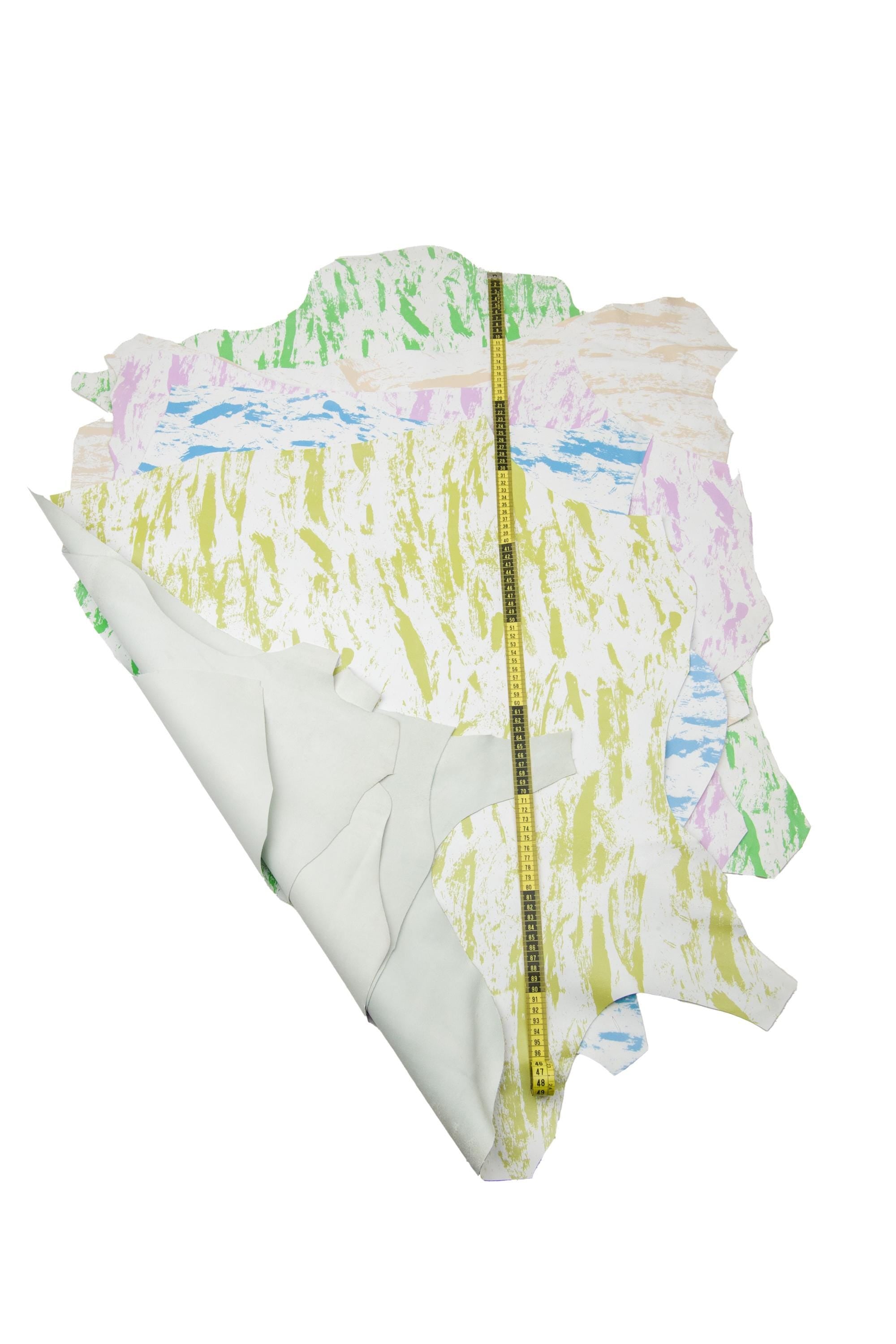 White leather PAINT effect, brush stroke printed leather hide, colorful leather skin for bags craft B17705-ST La Garzarara