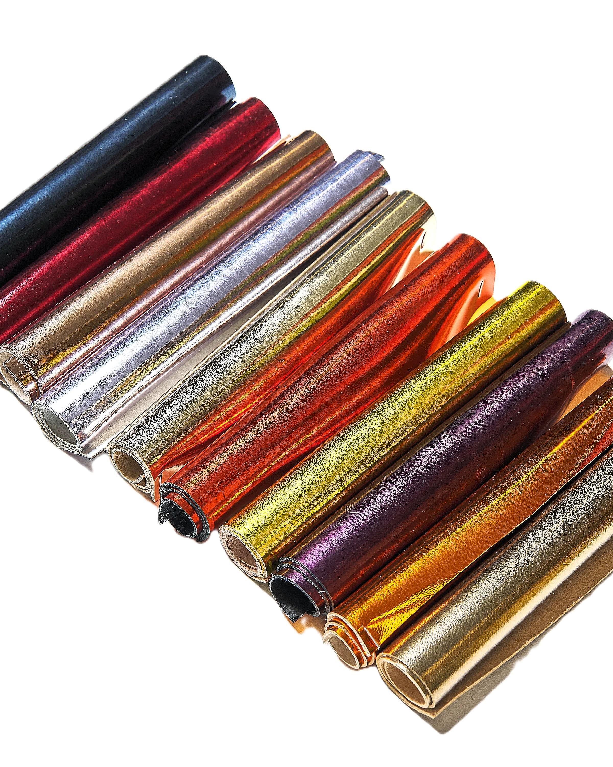 Mirror Metallic Leather Scraps in Assorted Colors - 10 random SPECCHIO Smooth Solid Tones leather pieces 6x5" / 15x12 cm RT300 La Garzarara