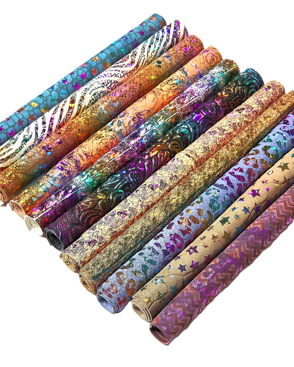 HOLOGRAPHIC Leather Scraps in Assorted Colors, 10 random various prints and tones 6x5"/15x12 cm and 10x8"/25x20 cm RT302 La Garzarara