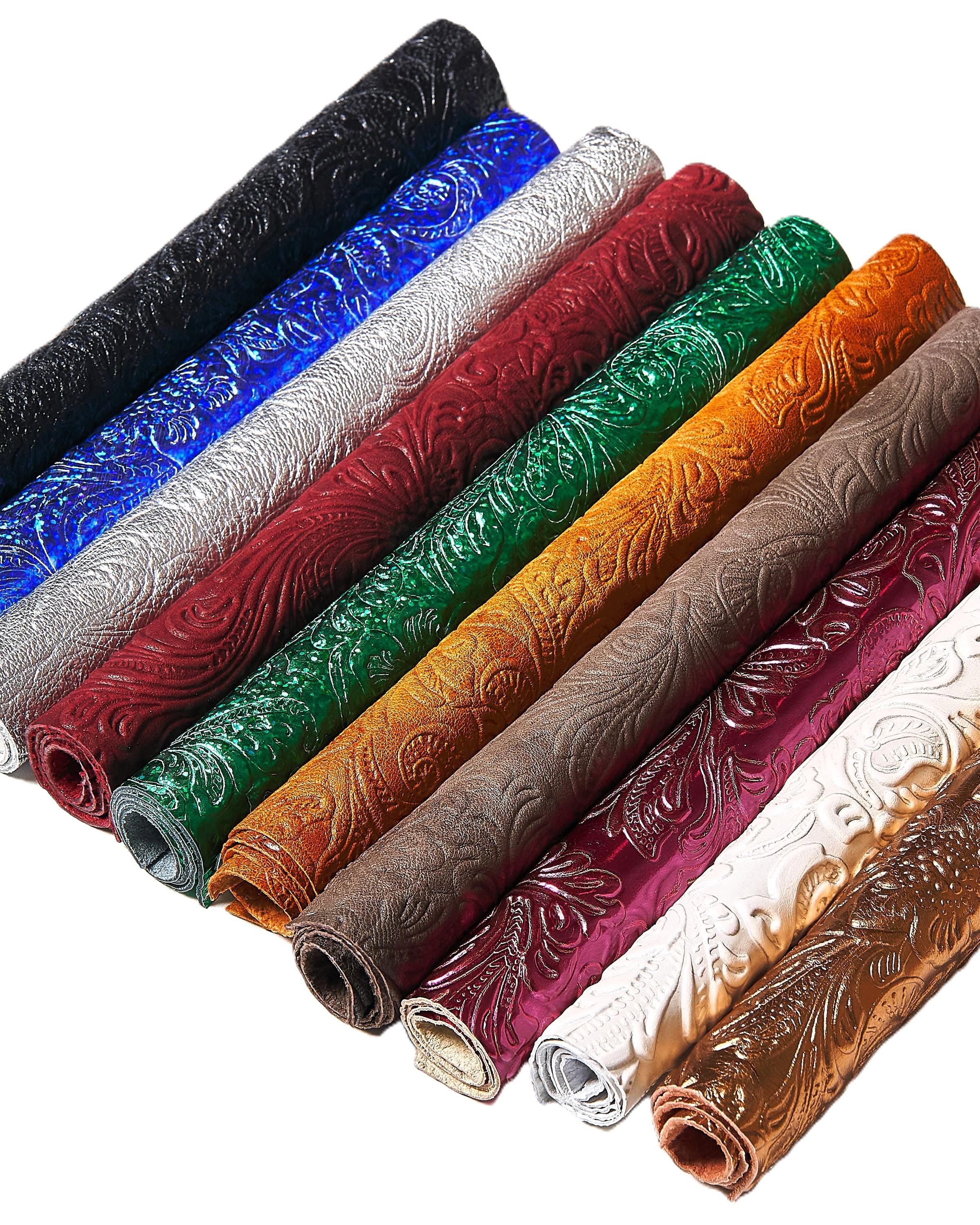 Western Print Leather Scraps, Mexican Charro Pattern Offcuts, Colorful Leather Pieces for Crafts 10x8" / 25x20 cm RT304 La Garzarara