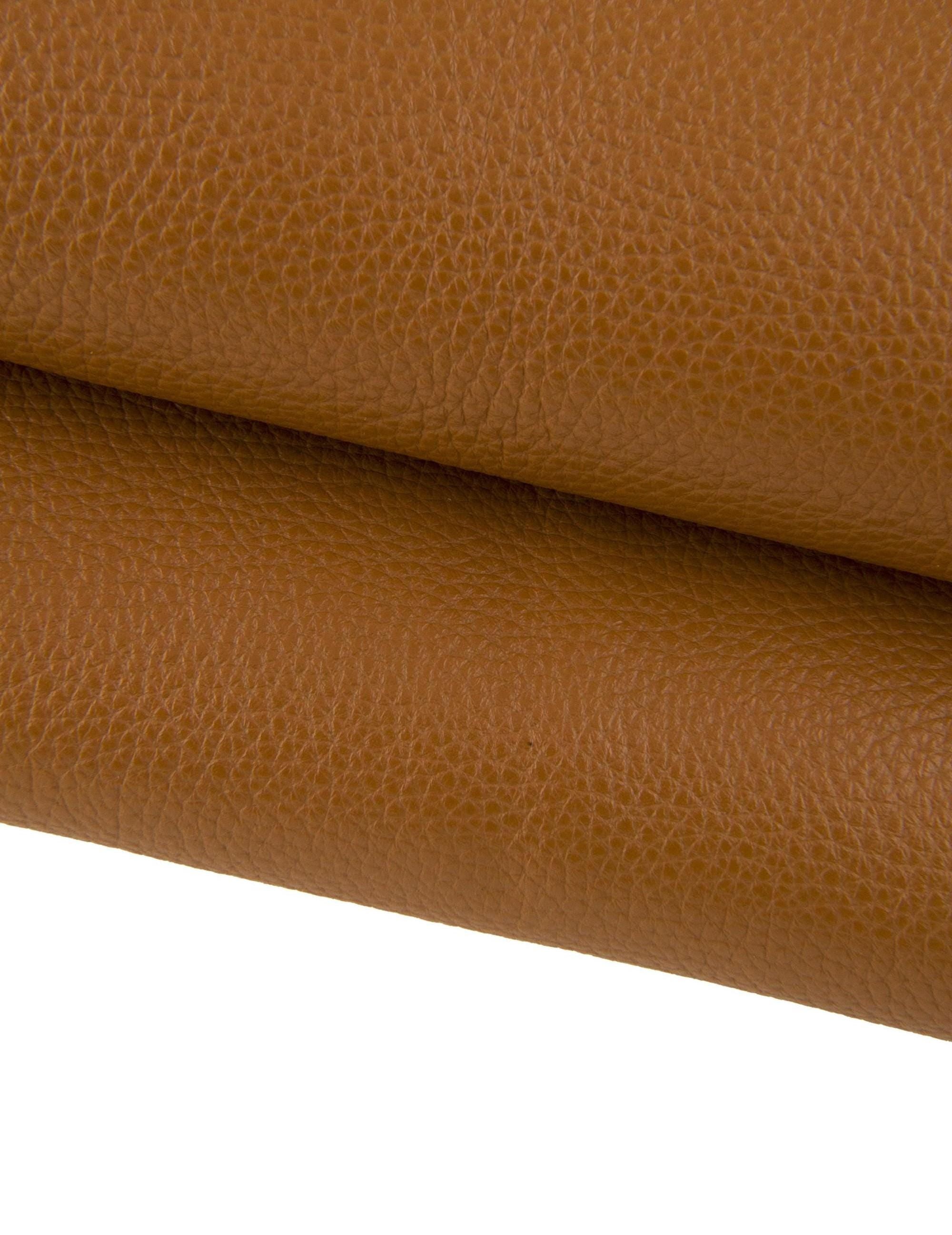 Brown tan calf cowhide leather SKIN hide, pebbled grain semi glossy 1.5–1.6 mm for bags and accessories, B17467-TU La Garzarara