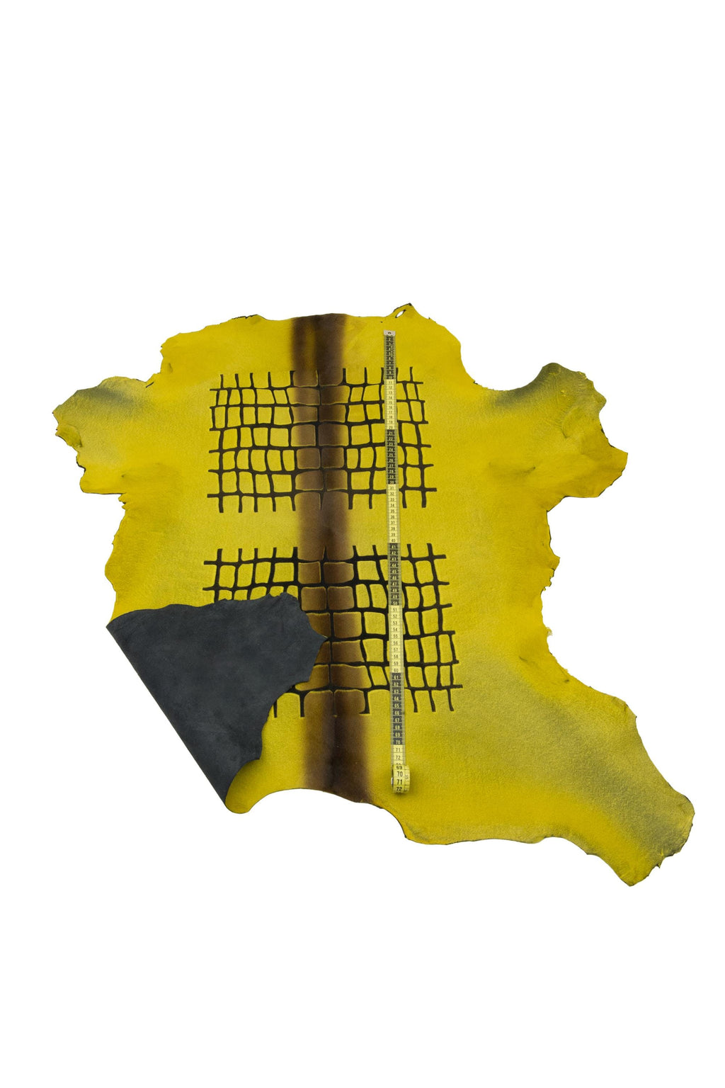 Yellow pony hair leather hide, graphic crocodile grid print skin, artistic central stripe pattern leather B17720-CV La Garzarara