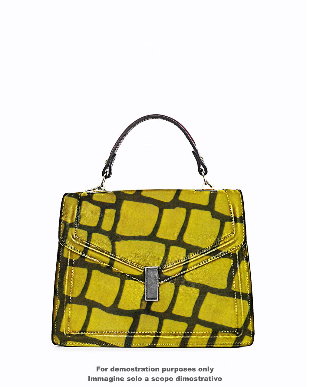 Yellow pony hair leather hide, graphic crocodile grid print skin, artistic central stripe pattern leather B17720-CV La Garzarara