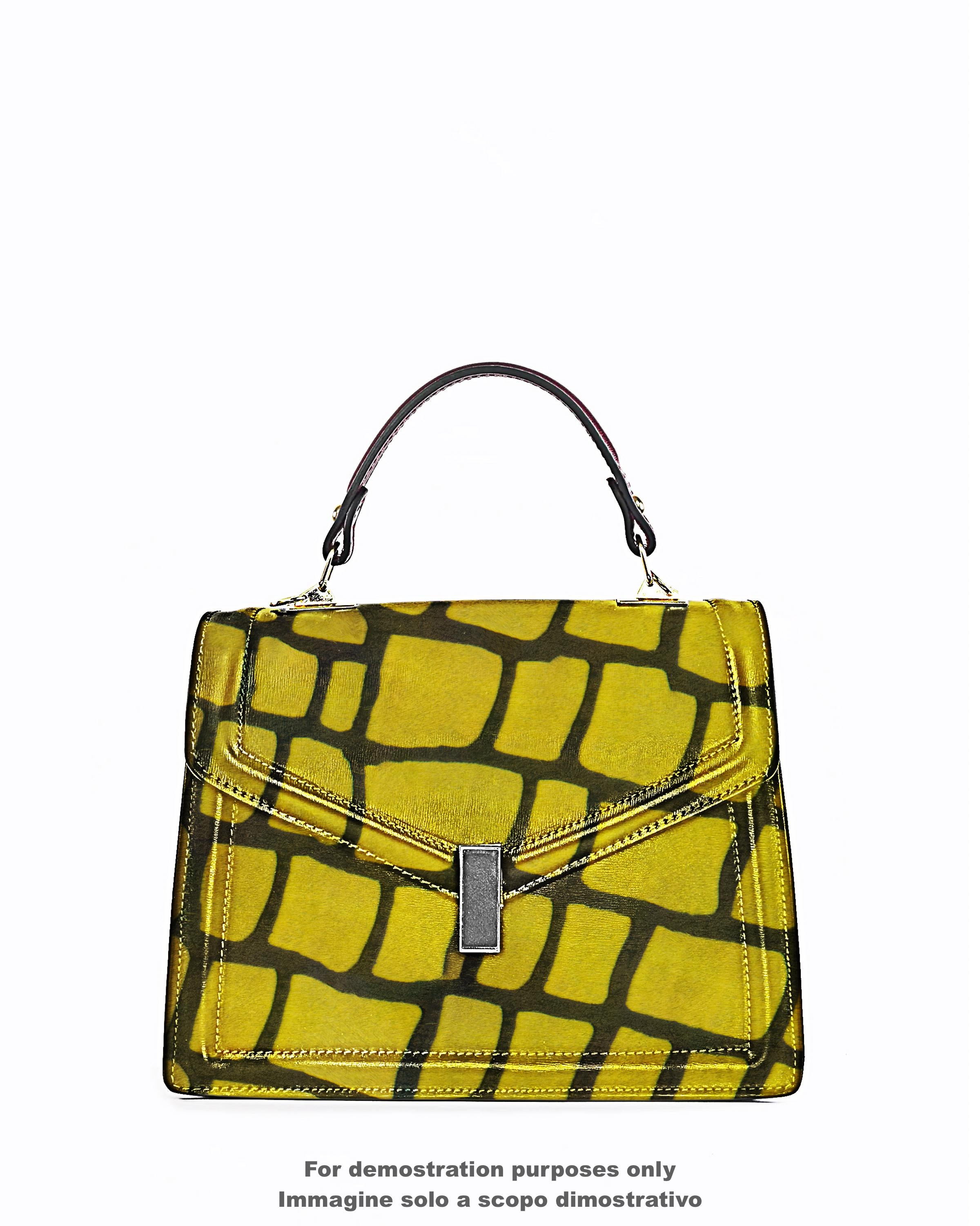 Yellow pony hair leather hide, graphic crocodile grid print skin, artistic central stripe pattern leather B17720-CV La Garzarara